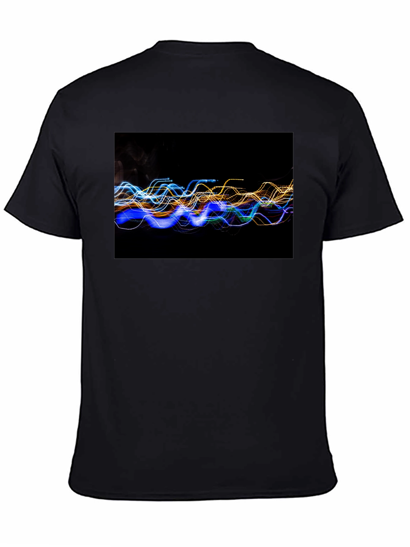 Abstract Light Wave Graphic Tee - Black Cotton T-Shirt