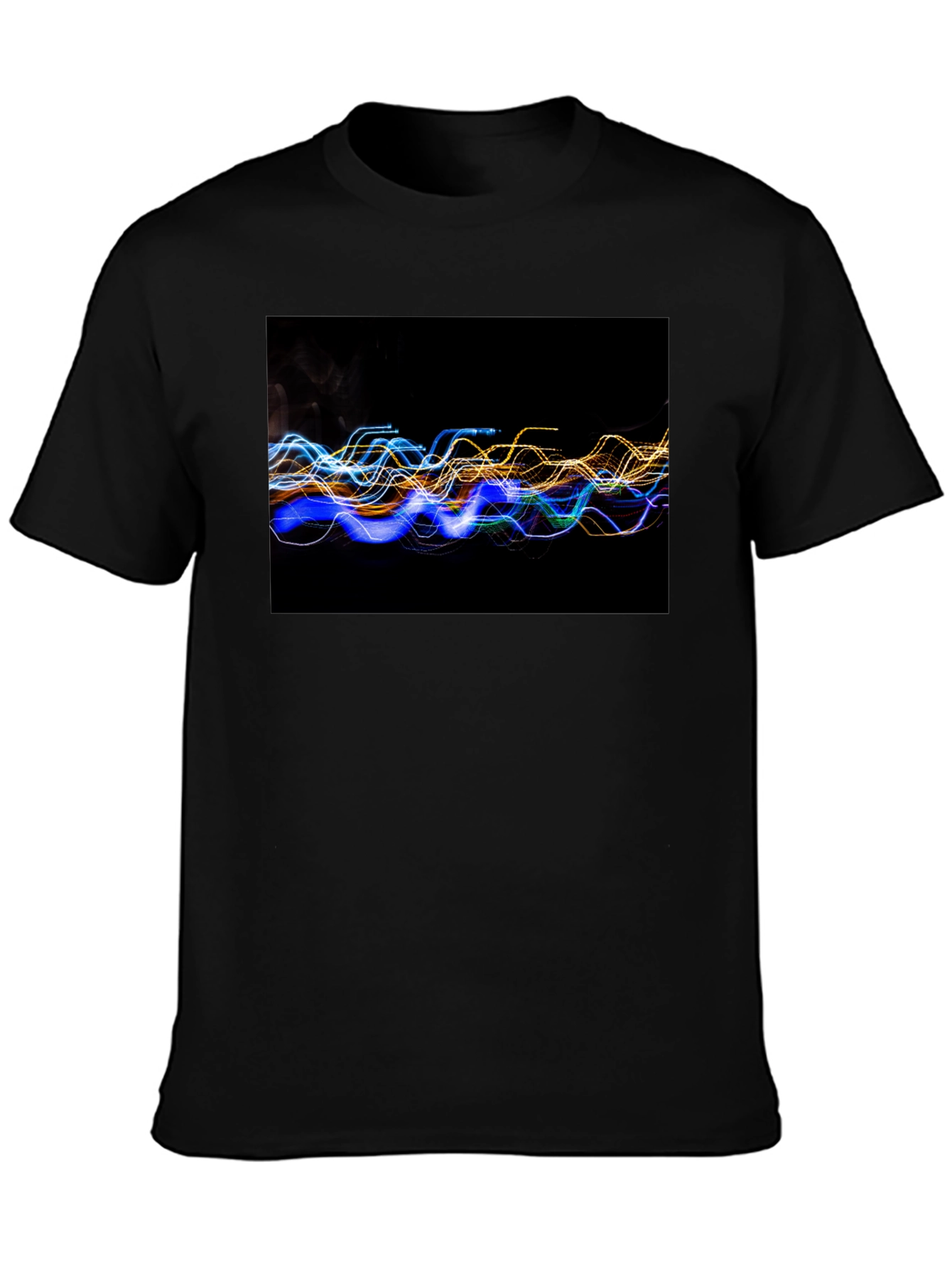 Abstract Light Wave Graphic Tee - Black Cotton T-Shirt