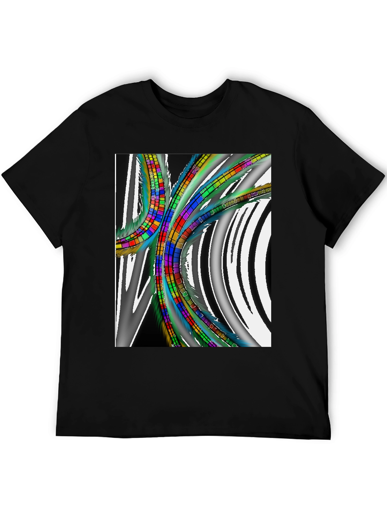 Abstract Geometric Pattern T-Shirt - Black