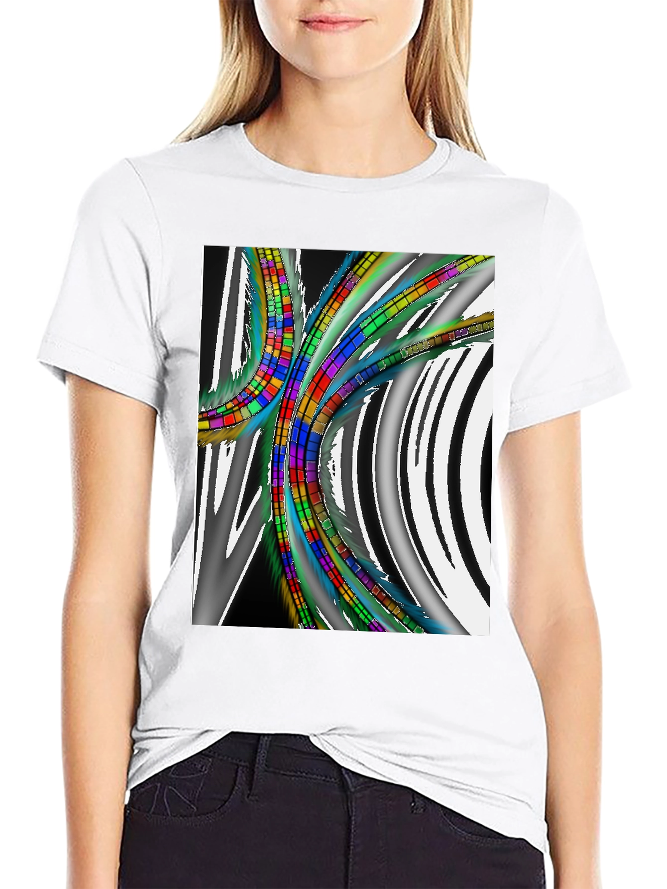 Abstract Geometric Pattern T-Shirt - Black