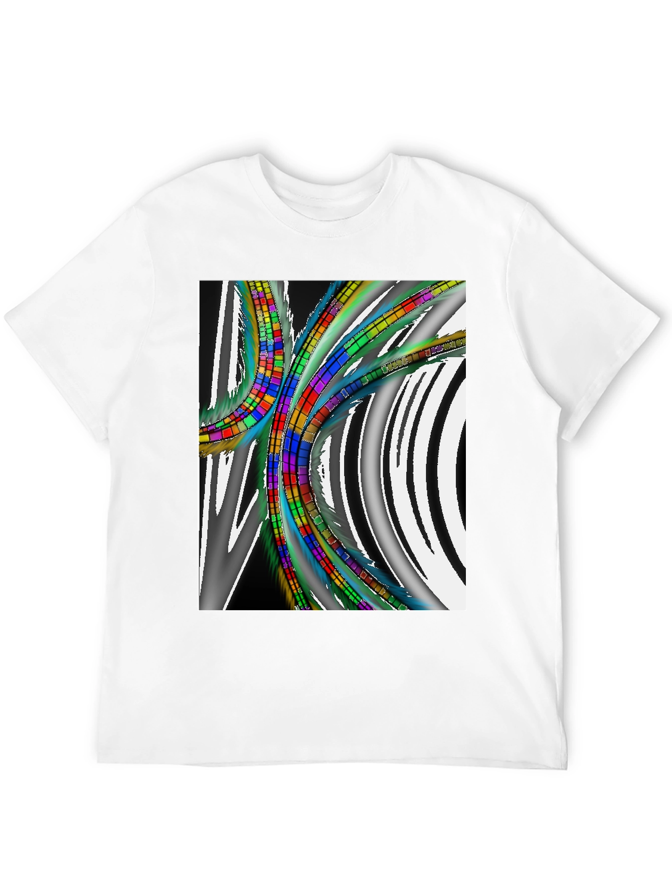 Abstract Geometric Pattern T-Shirt - Black