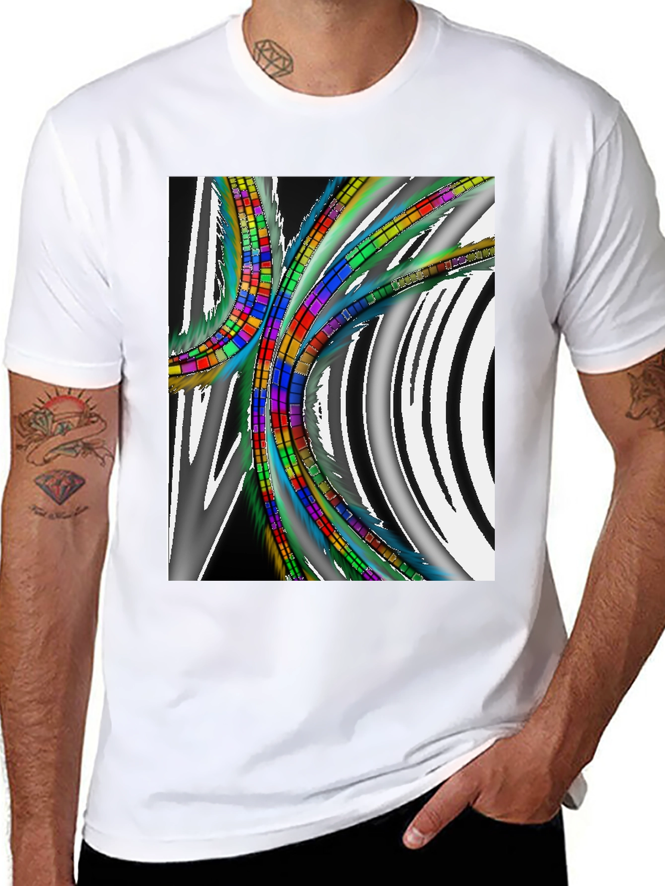 Abstract Geometric Pattern T-Shirt - Black