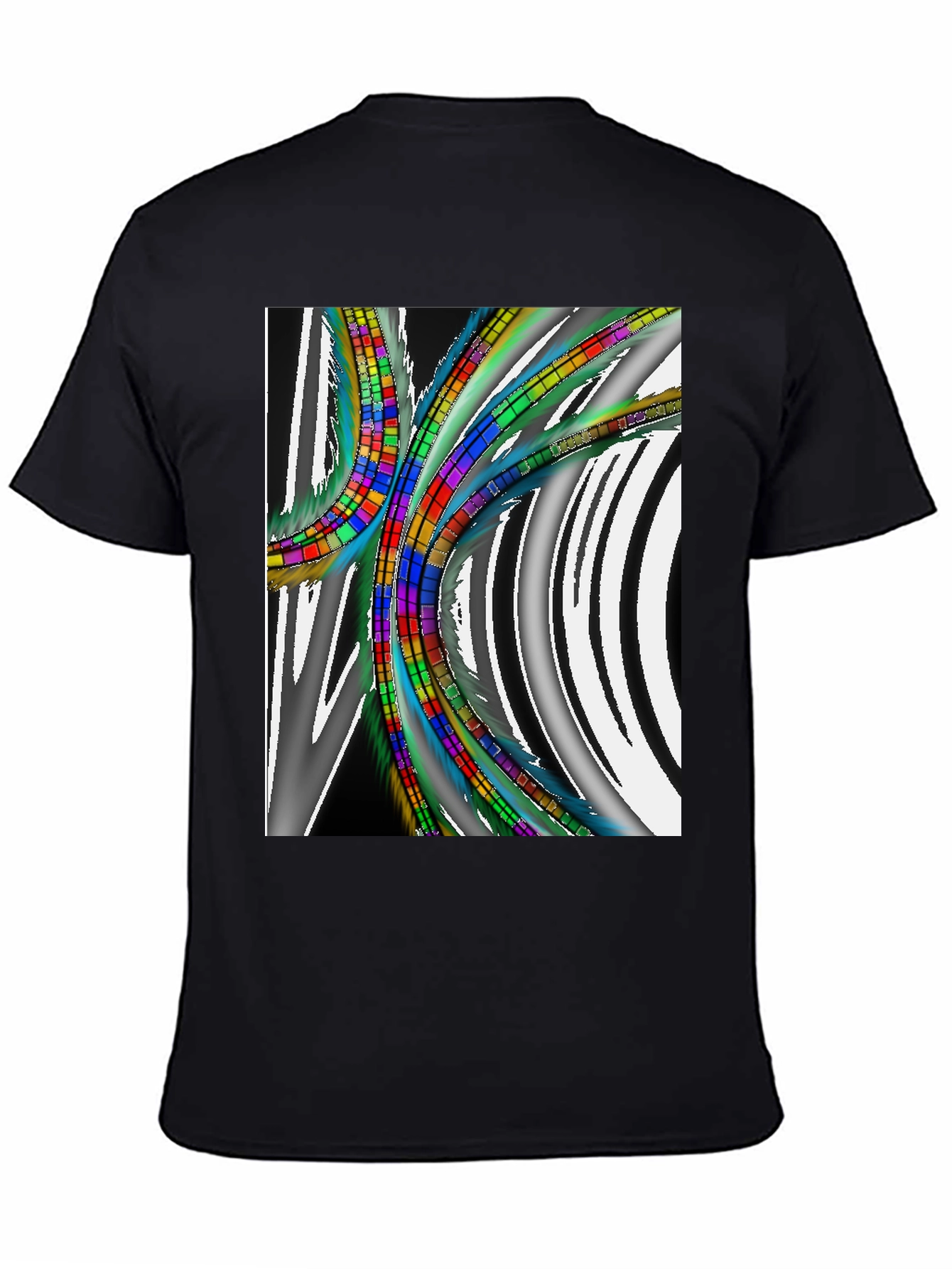 Abstract Geometric Pattern T-Shirt - Black