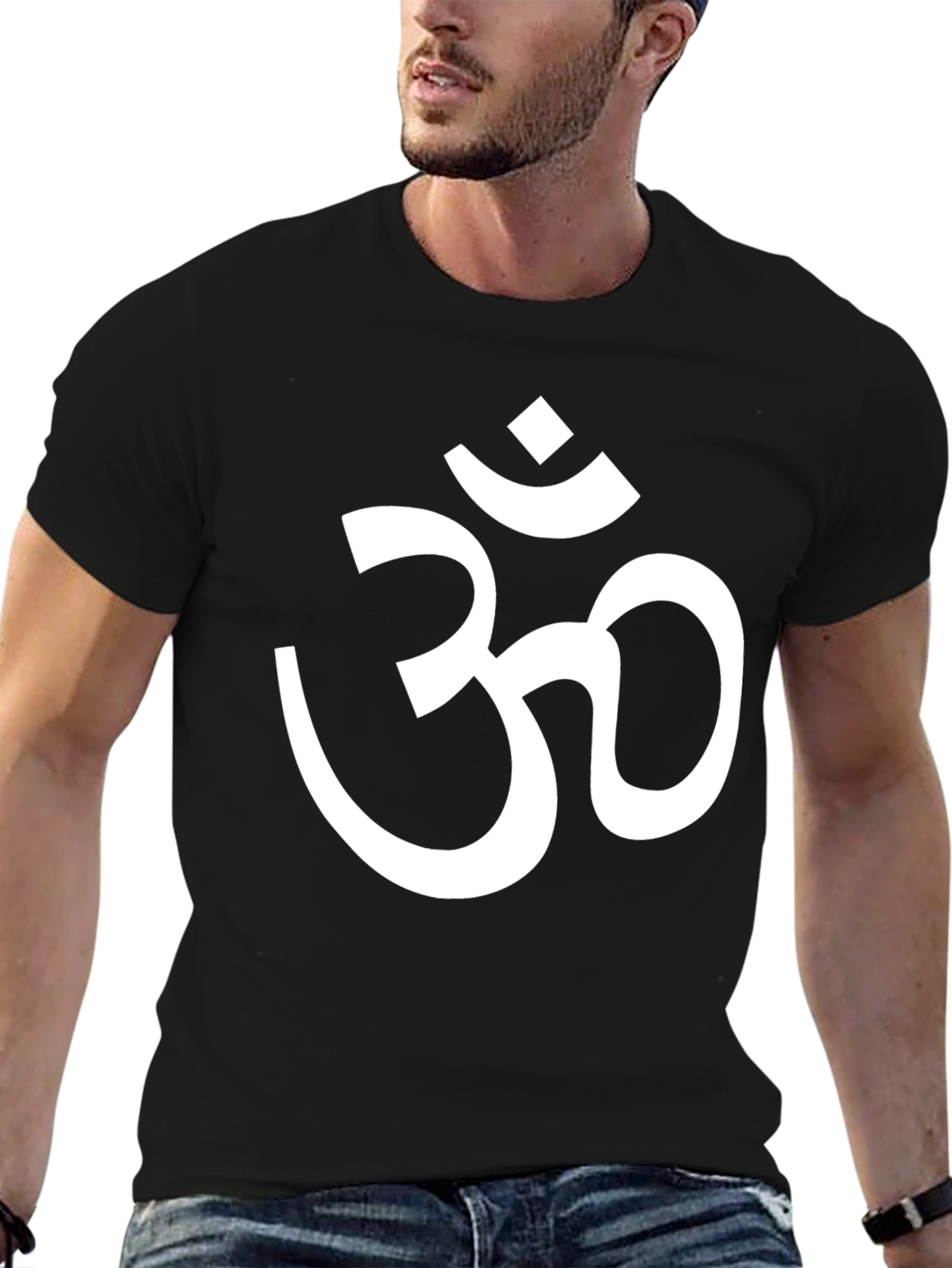 Om Symbol Graphic Tee - Black Cotton Blend Shirt