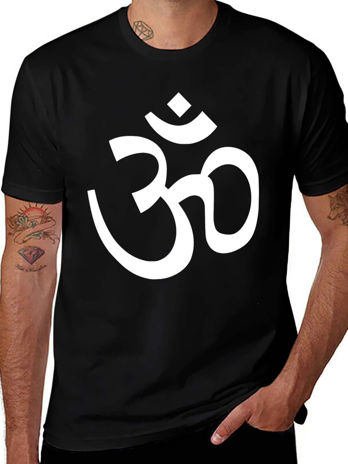 Om Symbol Graphic Tee - Black Cotton Blend Shirt
