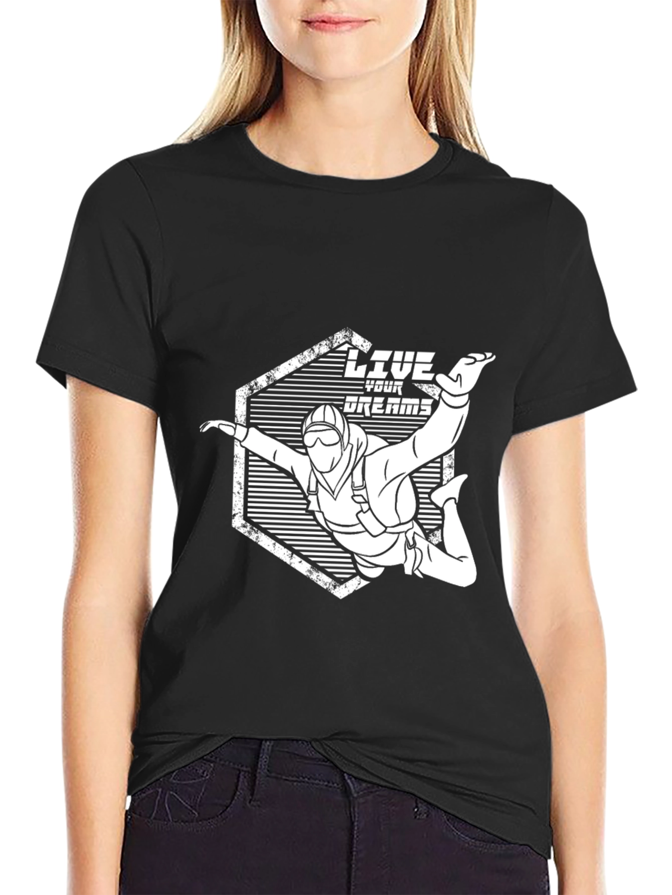 Live Your Dreams Skydiving Graphic Tee - Black