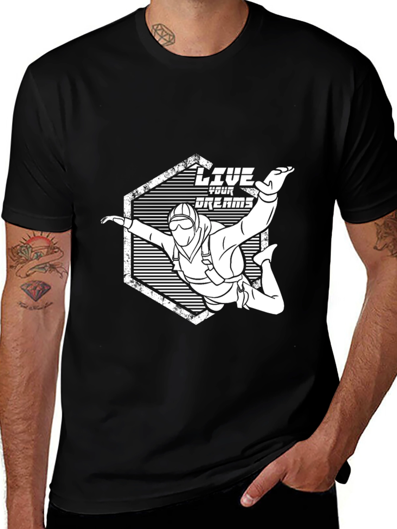 Live Your Dreams Skydiving Graphic Tee - Black