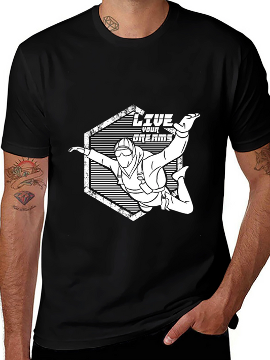 Live Your Dreams Skydiving Graphic Tee - Black