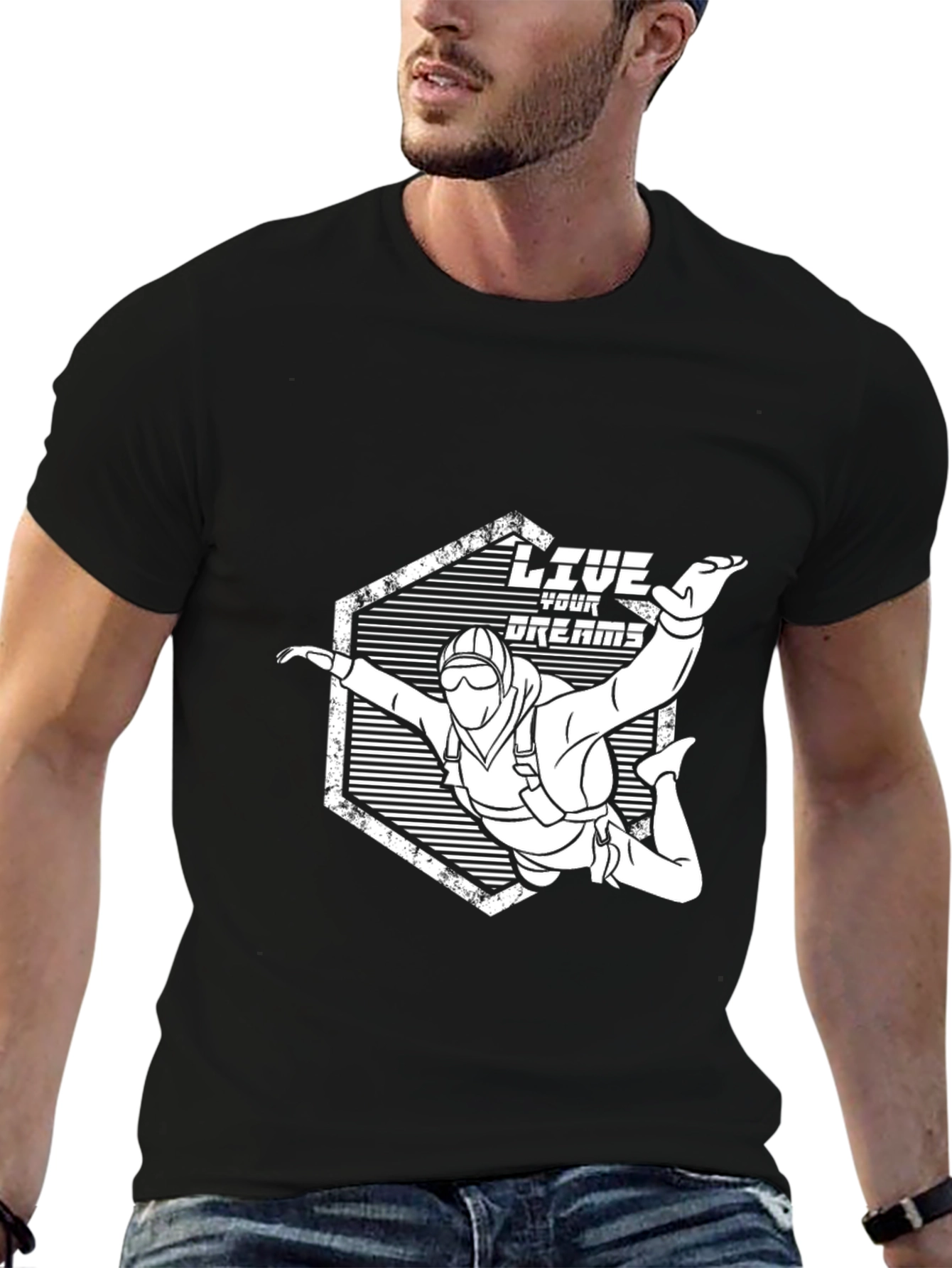 Live Your Dreams Skydiving Graphic Tee - Black