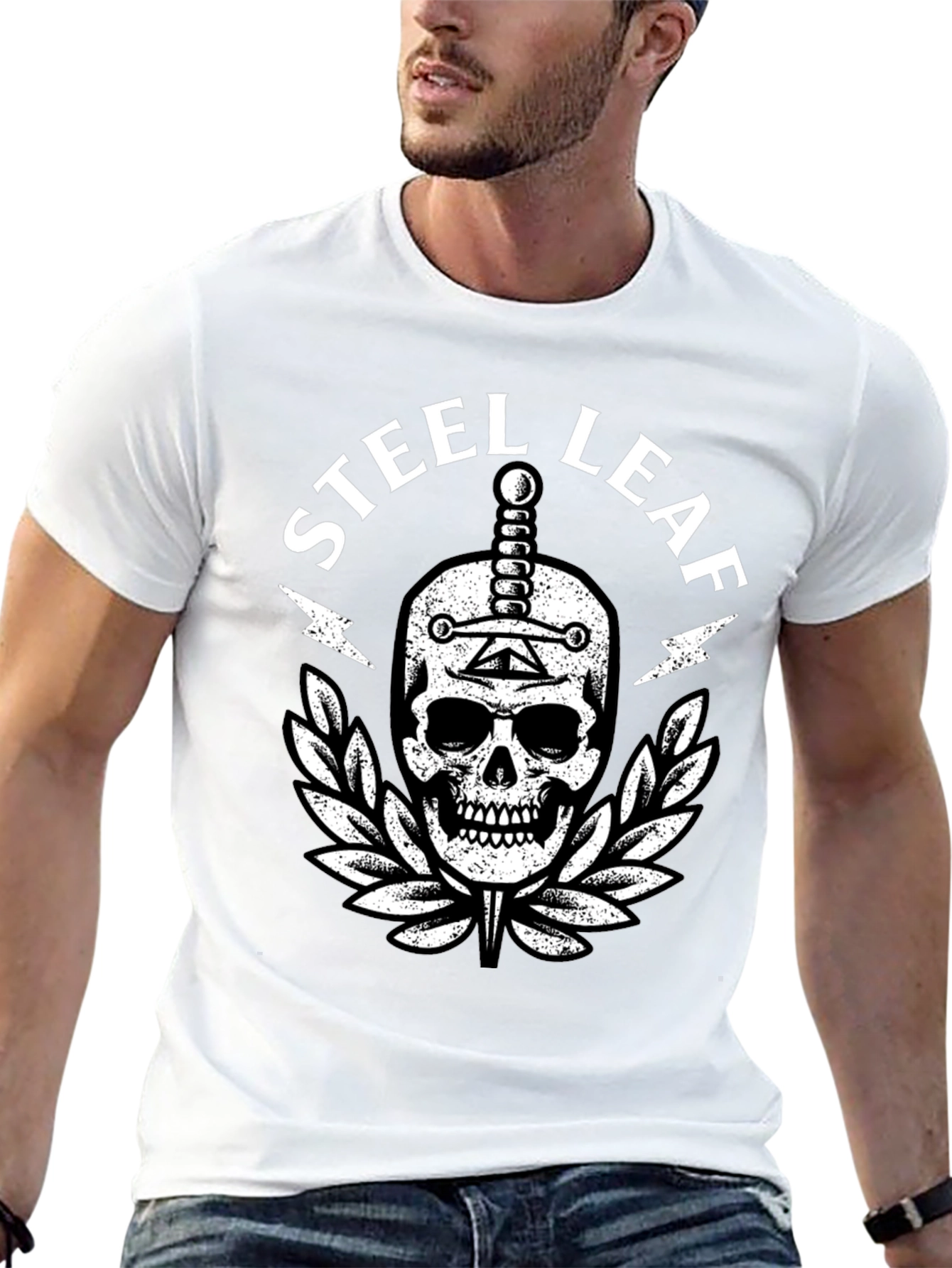 Steel Leaf Skull Graphic T-Shirt
