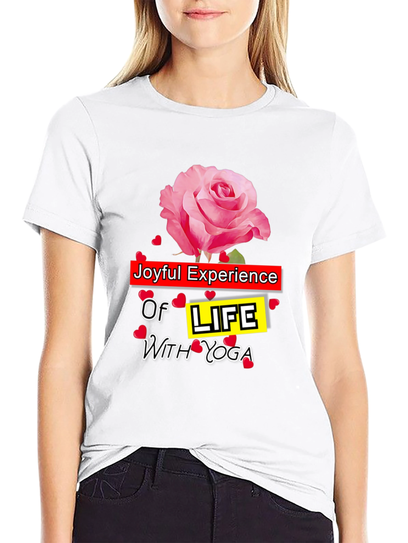 Joyful Yoga T-Shirt with Rose Design