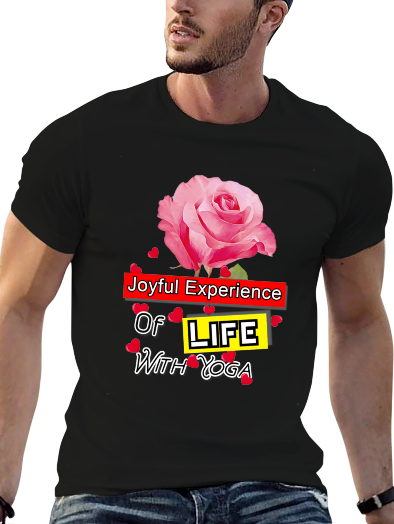 Joyful Yoga T-Shirt with Rose Design