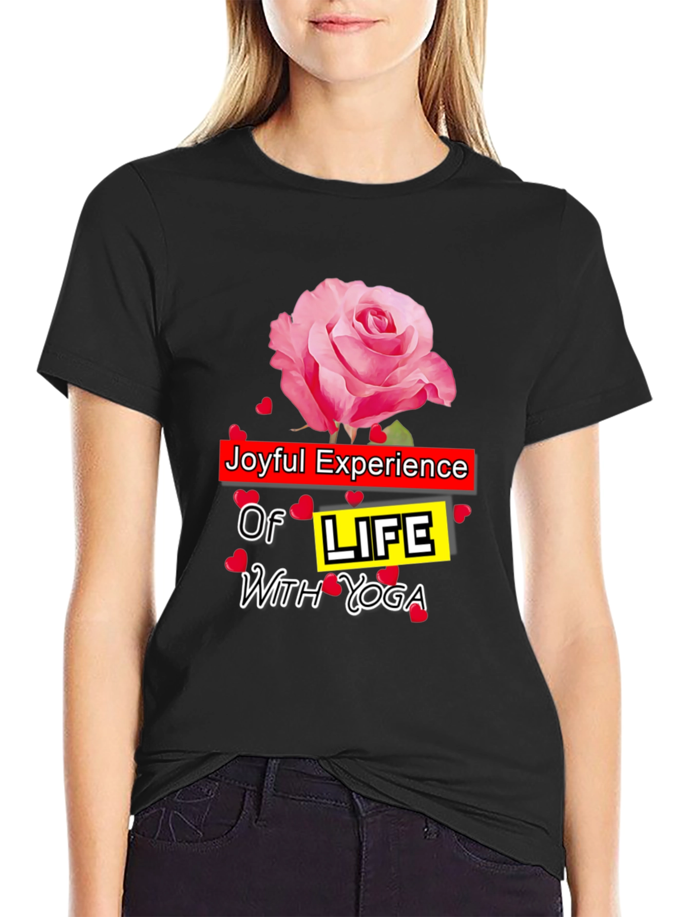 Joyful Yoga T-Shirt with Rose Design