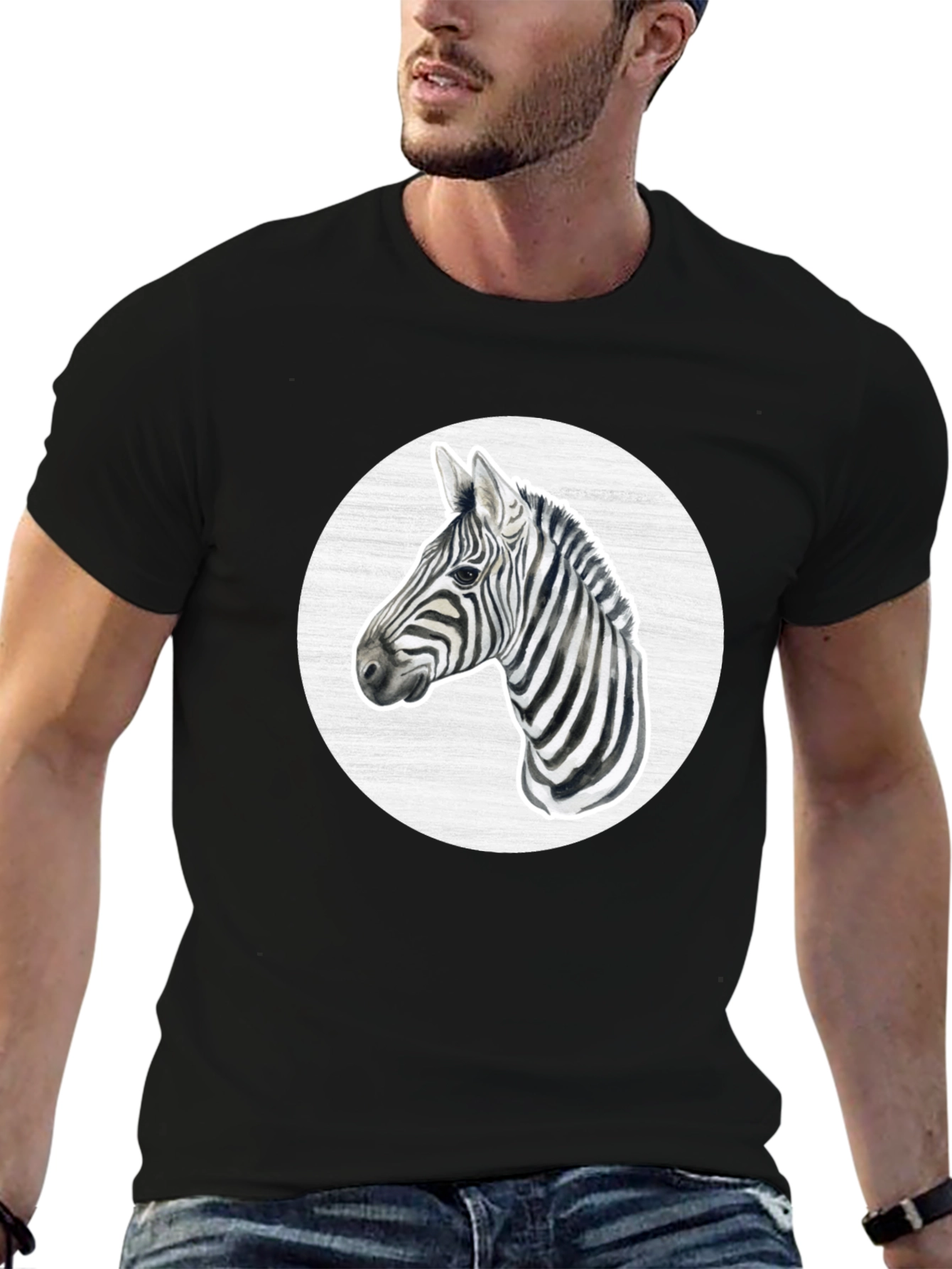 Zebra Graphic Tee - Black Crew Neck T-Shirt