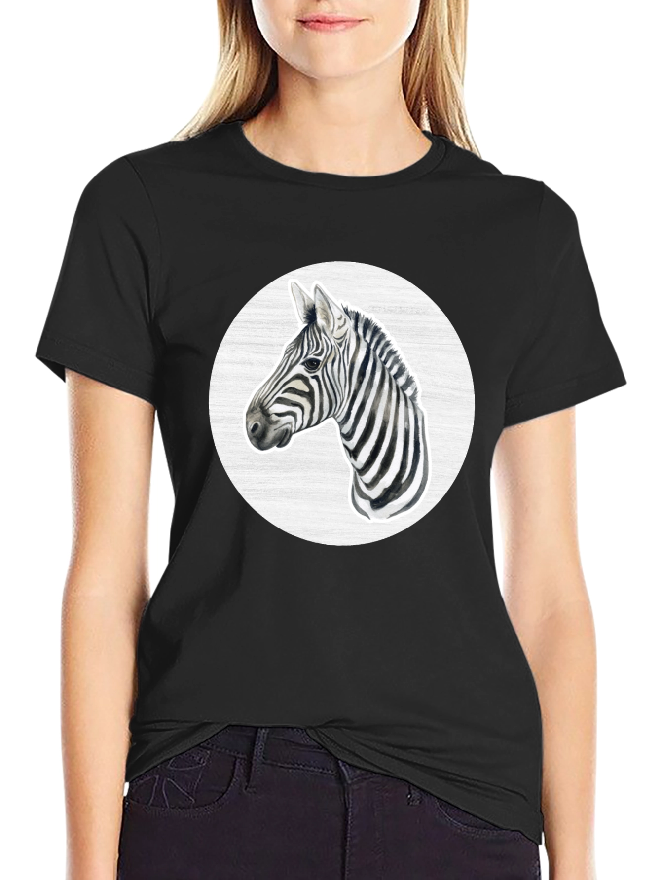 Zebra Graphic Tee - Black Crew Neck T-Shirt