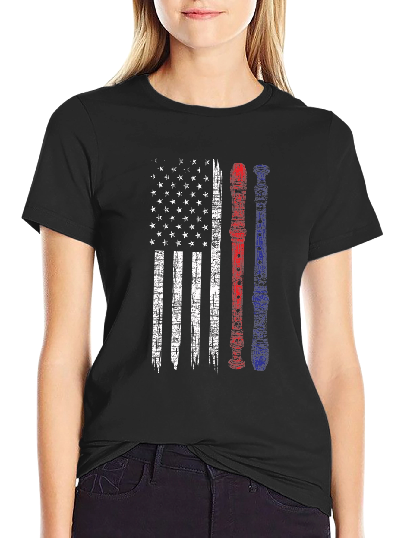 Patriotic Flute American Flag Graphic Tee