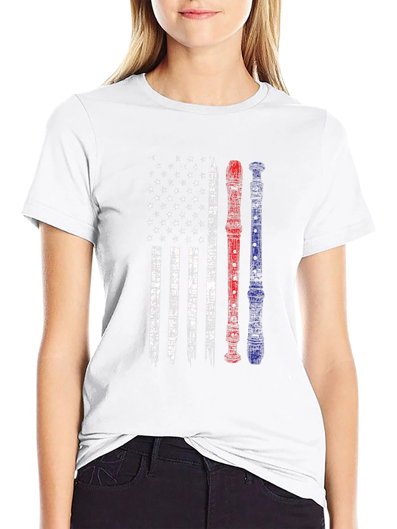 Patriotic Flute American Flag Graphic Tee