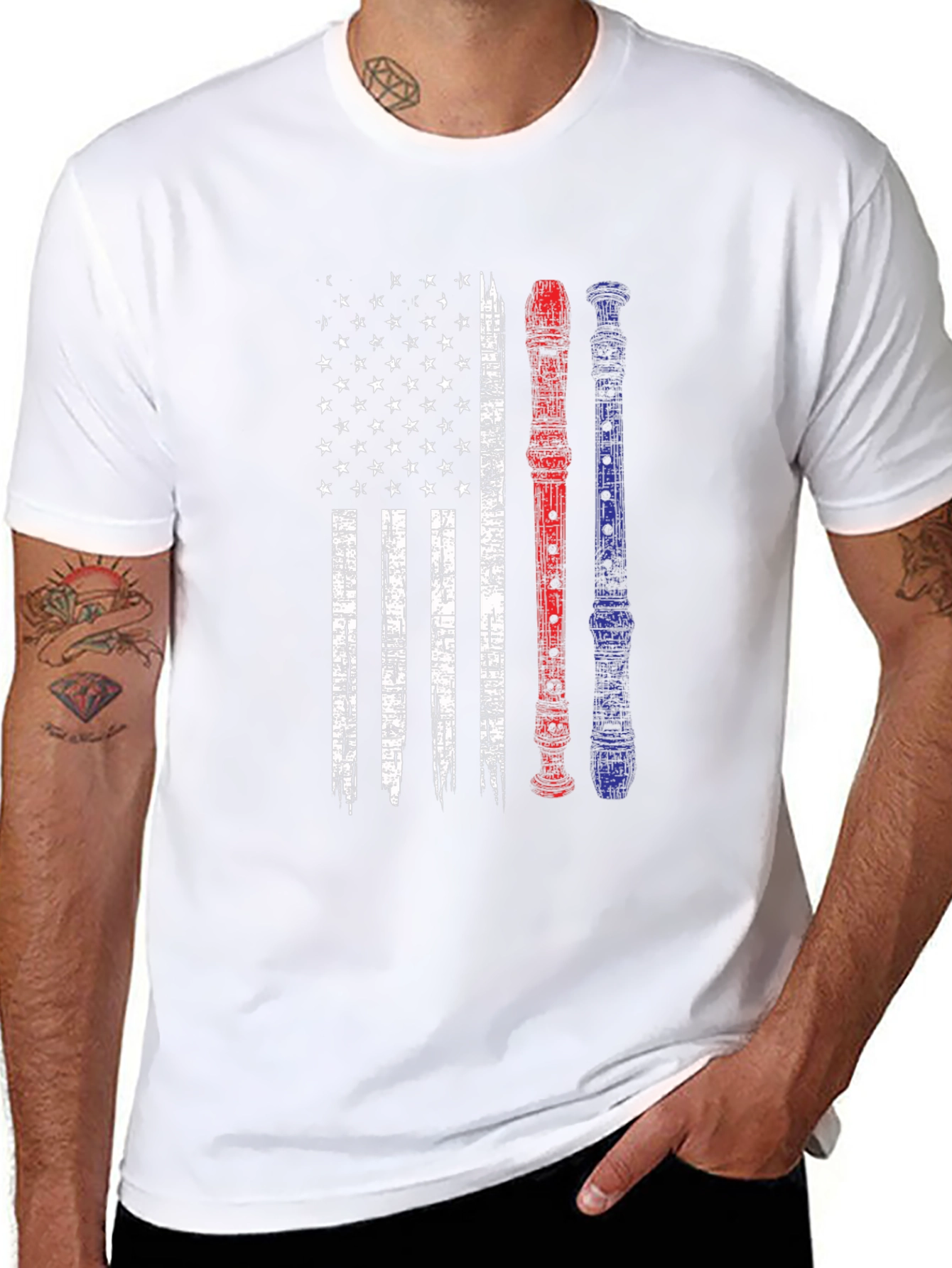 Patriotic Flute American Flag Graphic Tee