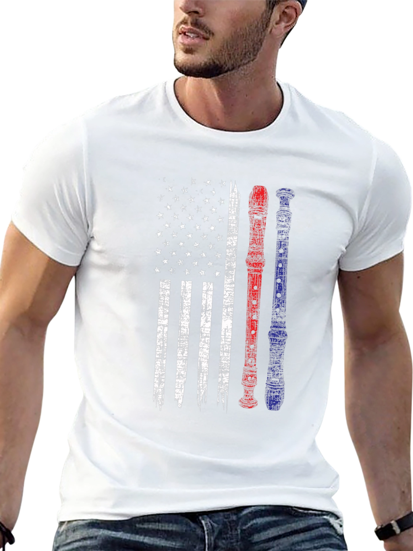 Patriotic Flute American Flag Graphic Tee