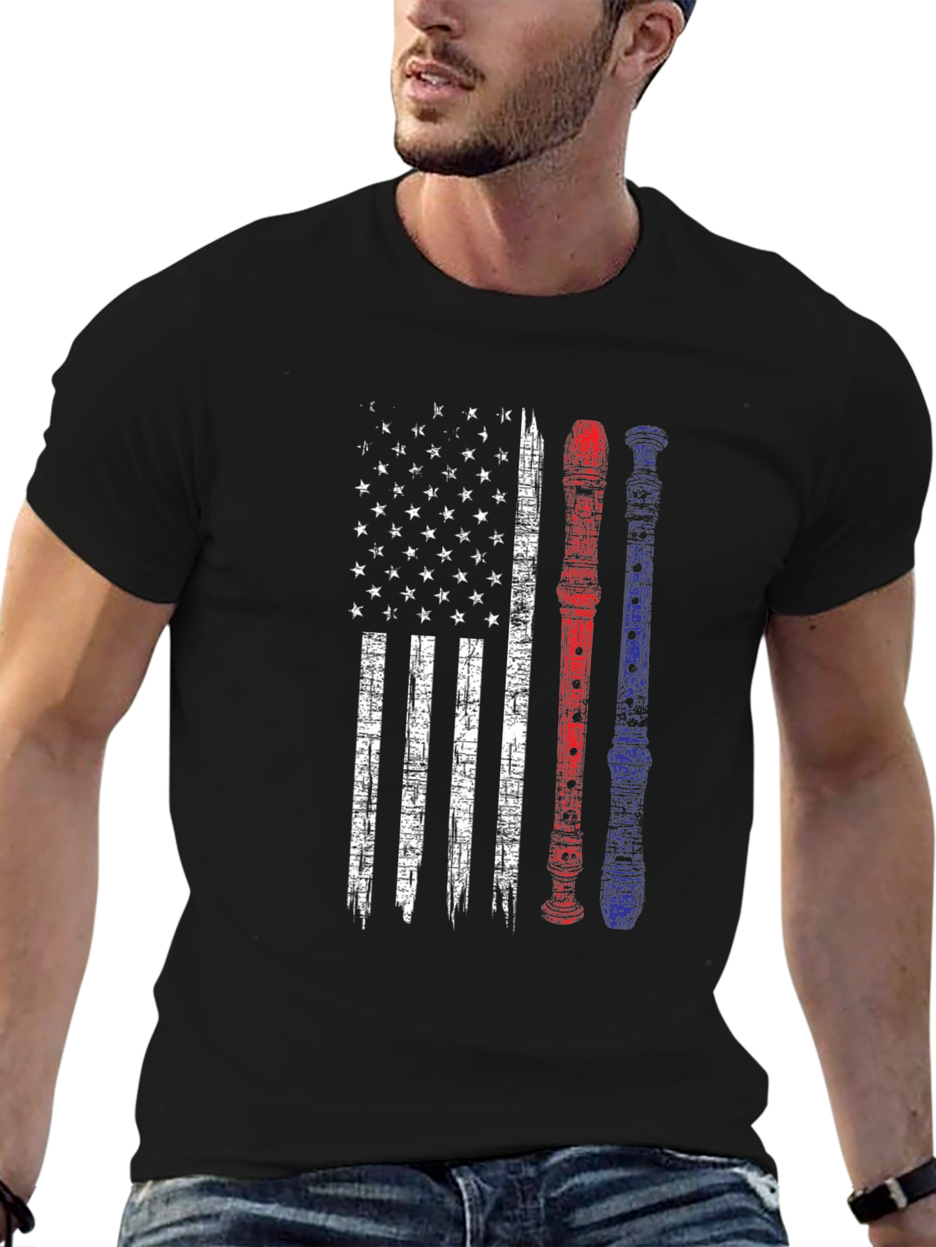 Patriotic Flute American Flag Graphic Tee