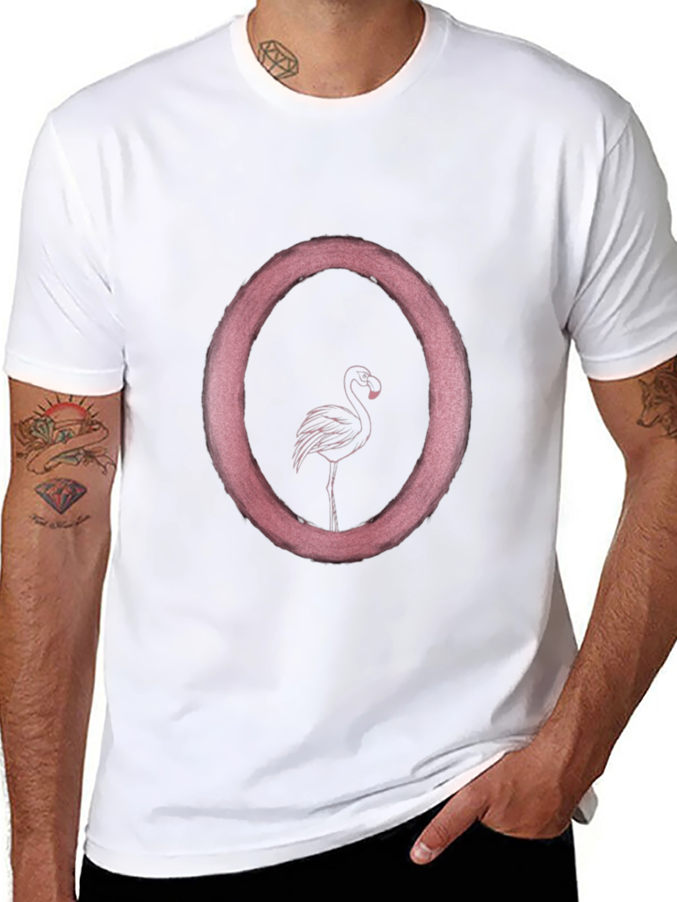 Flamingo Circle Graphic T-Shirt - Black