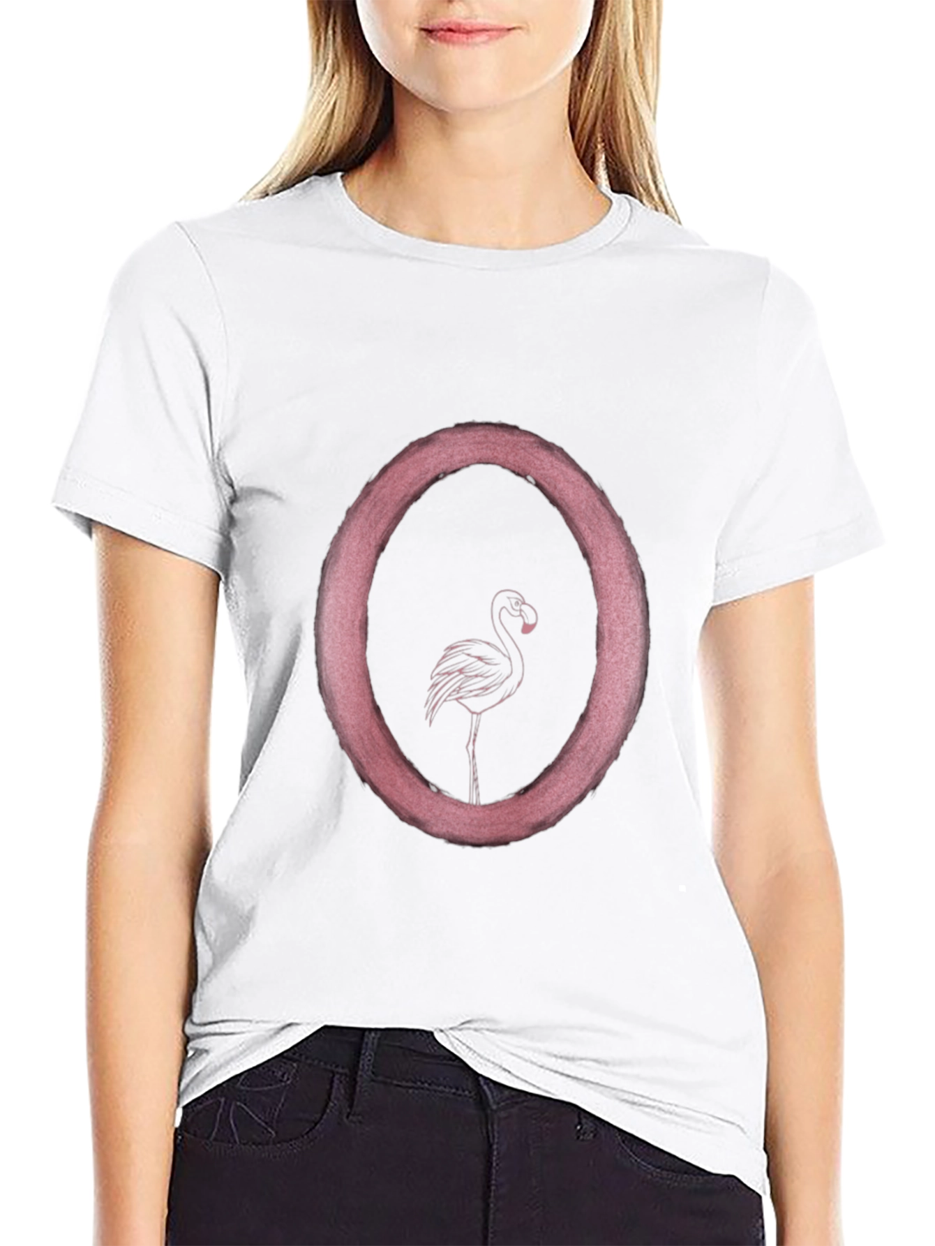 Flamingo Circle Graphic T-Shirt - Black