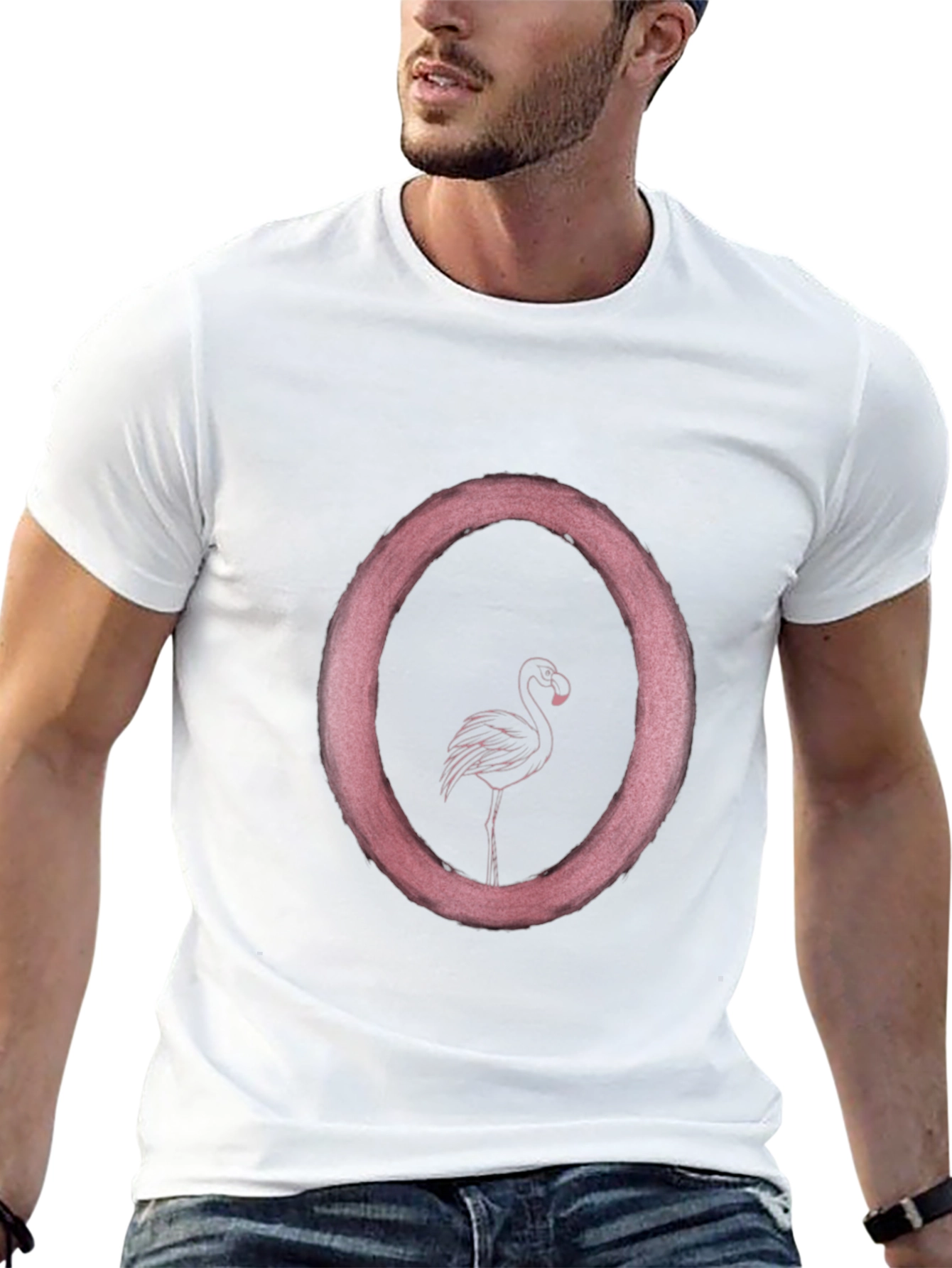 Flamingo Circle Graphic T-Shirt - Black