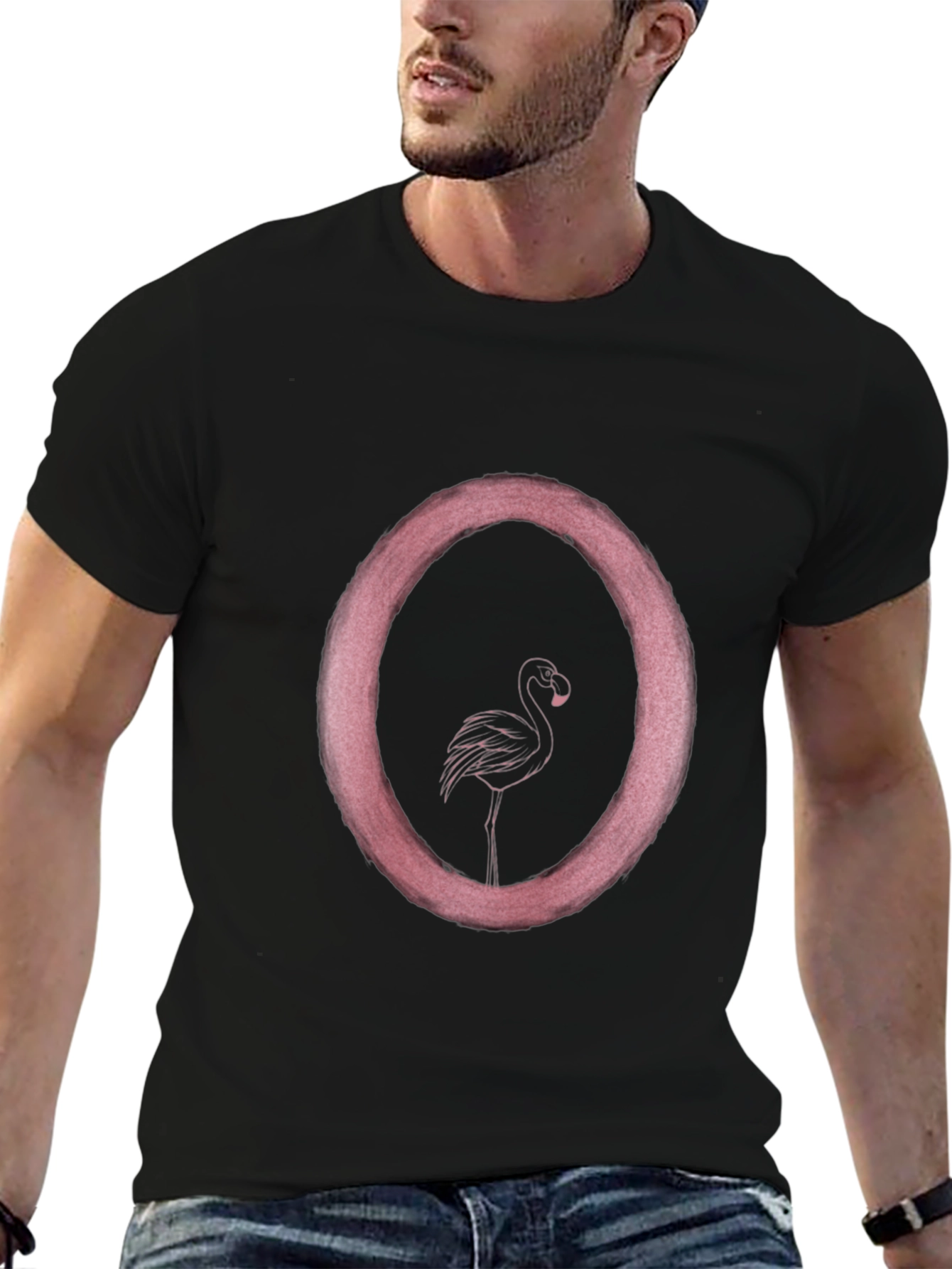 Flamingo Circle Graphic T-Shirt - Black