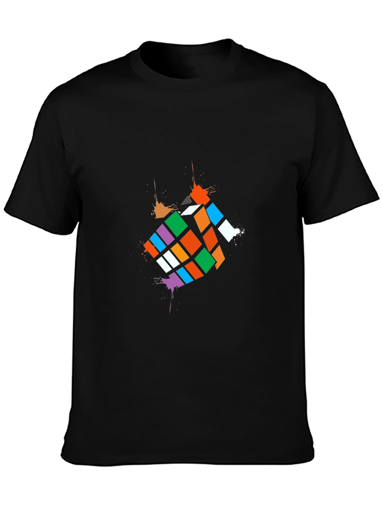 Mens Black Rubiks Cube Graphic T-Shirt