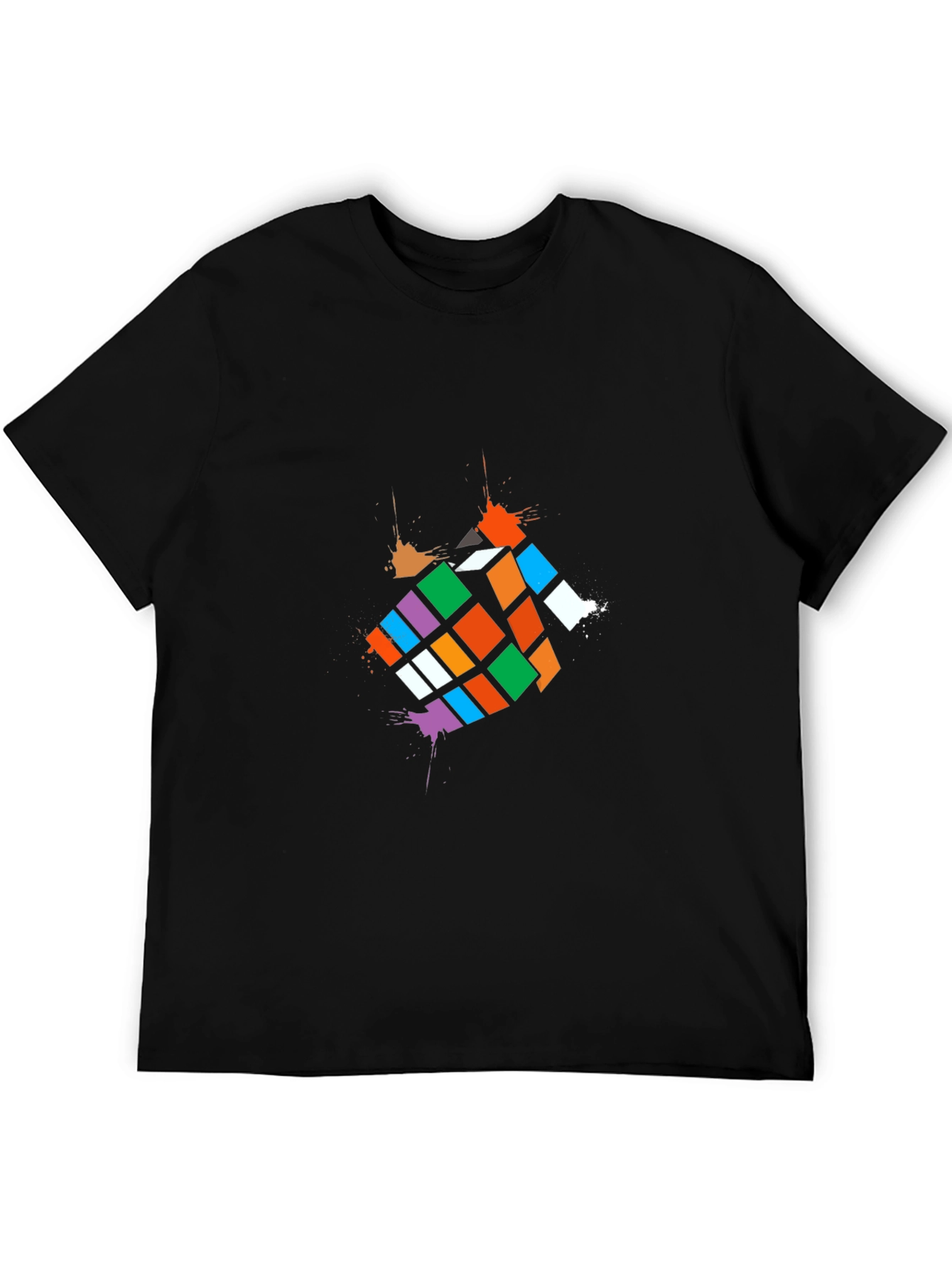 Mens Black Rubiks Cube Graphic T-Shirt