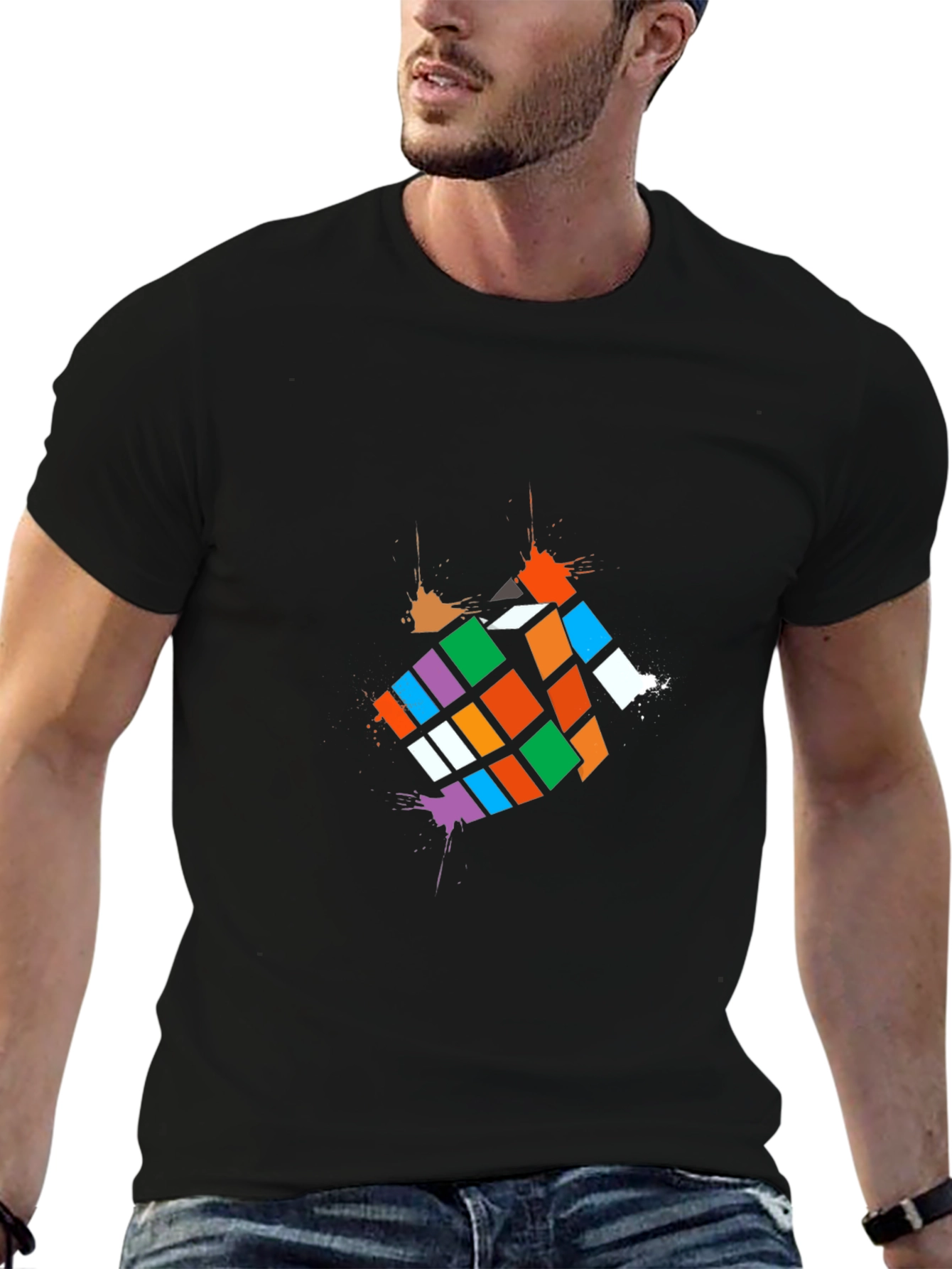 Mens Black Rubiks Cube Graphic T-Shirt