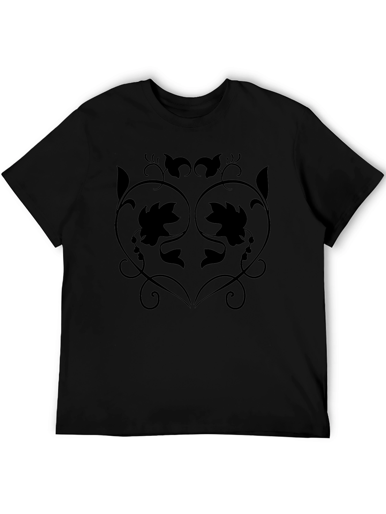 Stylish Black T-Shirt with Floral Vine Design