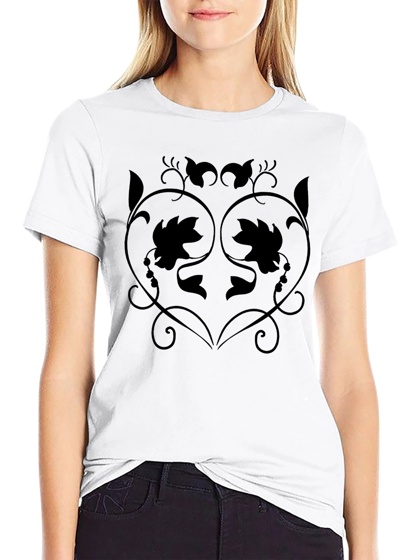 Stylish Black T-Shirt with Floral Vine Design