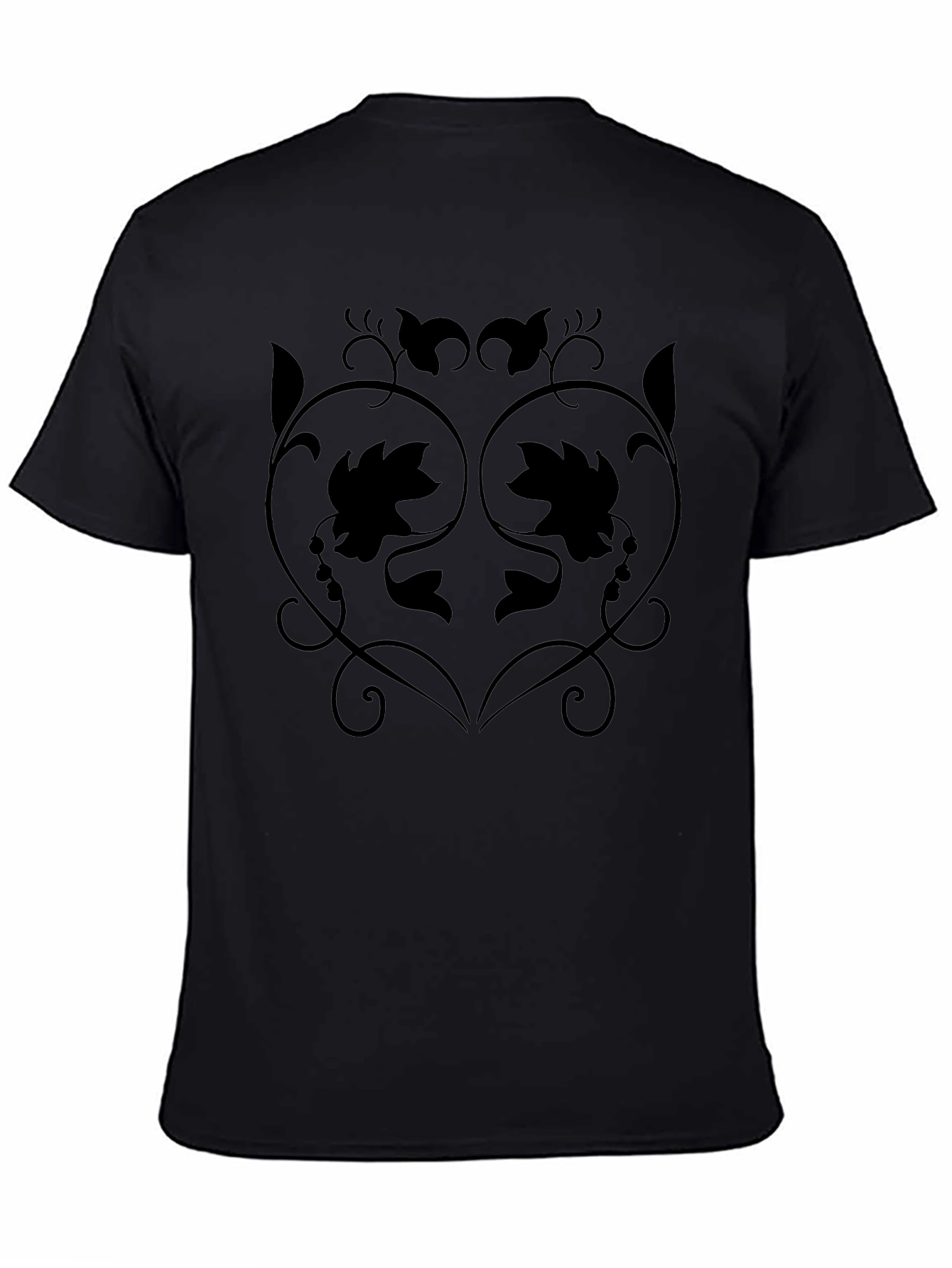 Stylish Black T-Shirt with Floral Vine Design