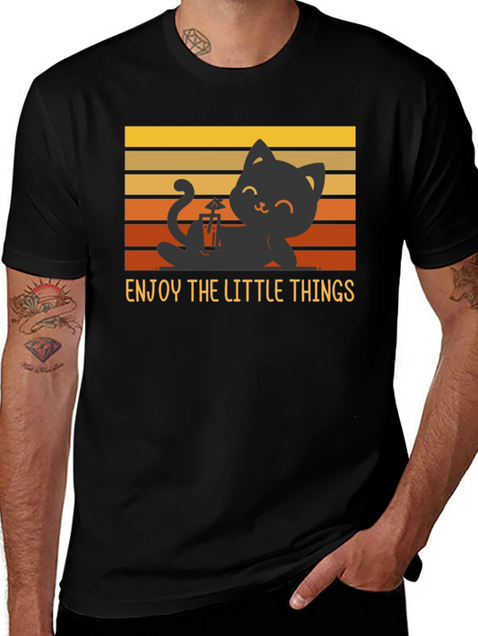Enjoy the Little Things Cat T-Shirt - Relaxed Black Tee