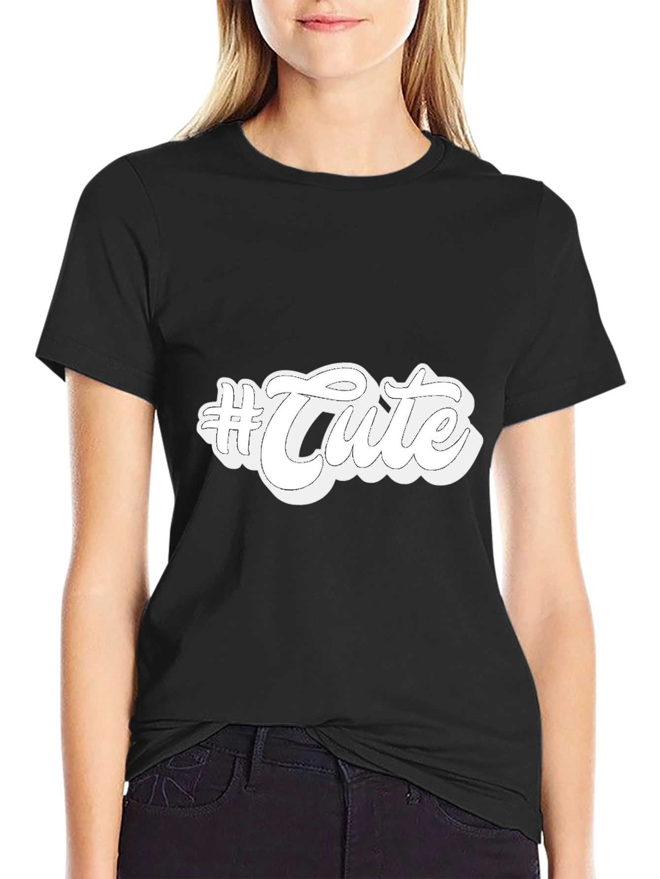 #Cute Graphic Print Black T-Shirt