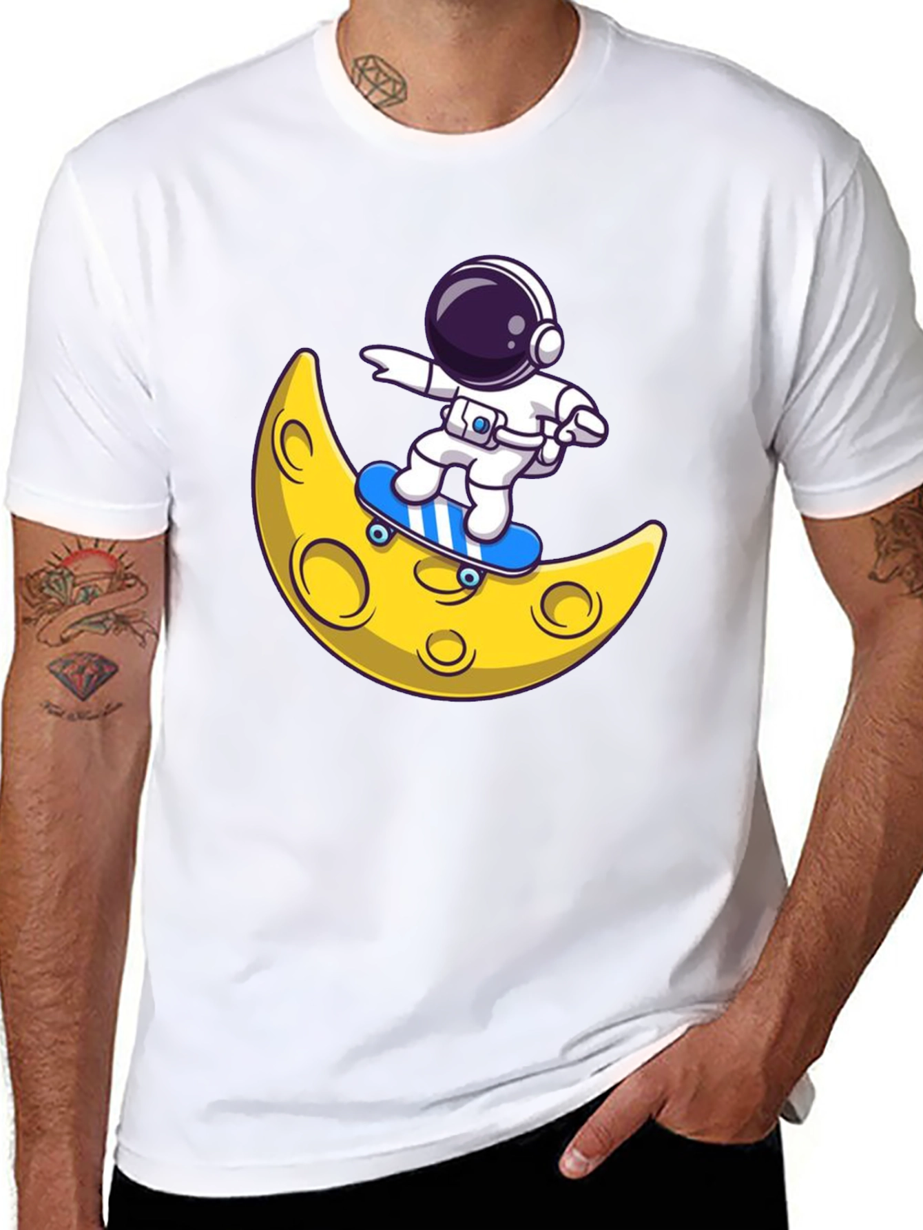Astronaut Skateboard Moon Graphic T-Shirt