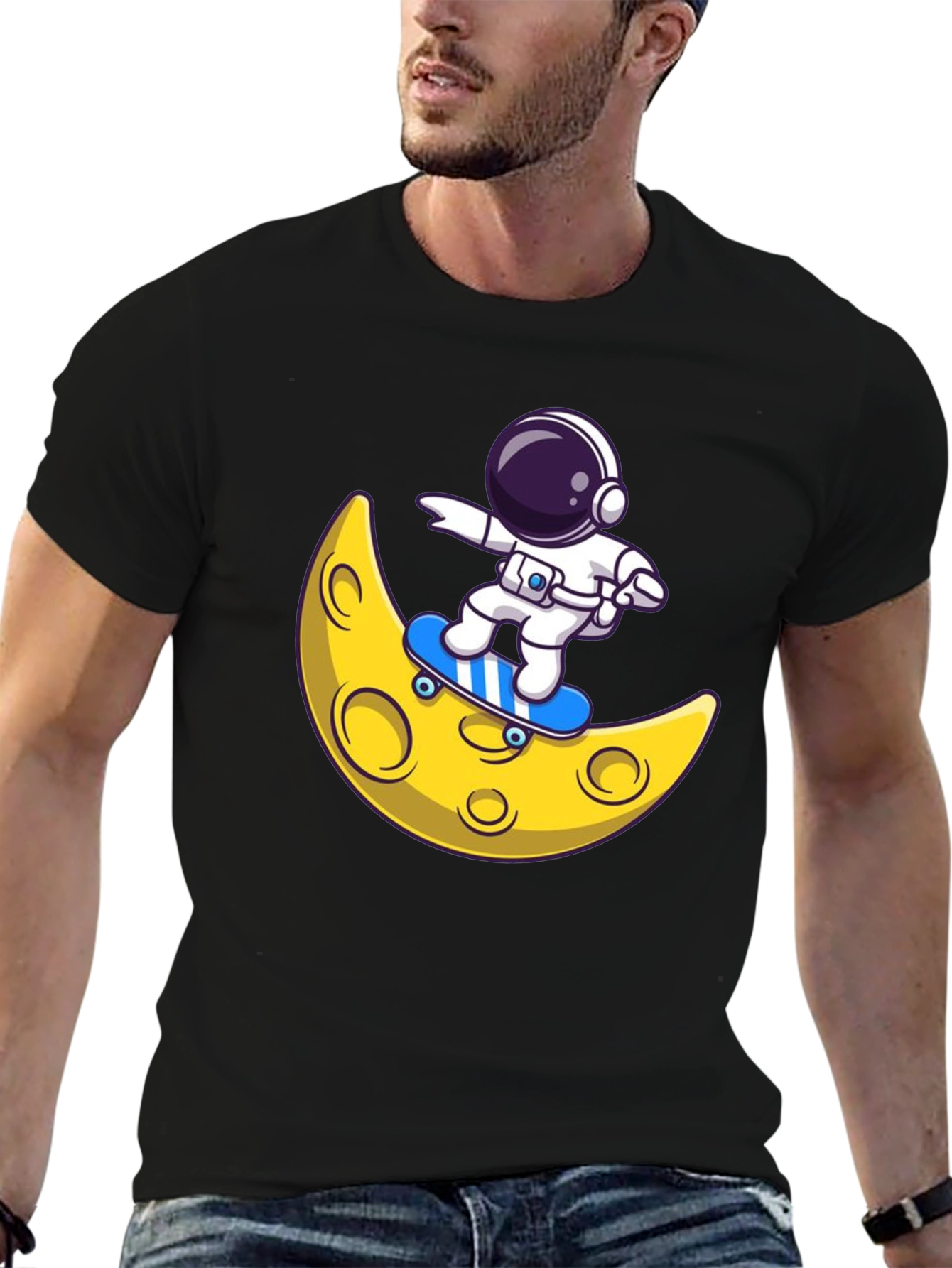 Astronaut Skateboard Moon Graphic T-Shirt