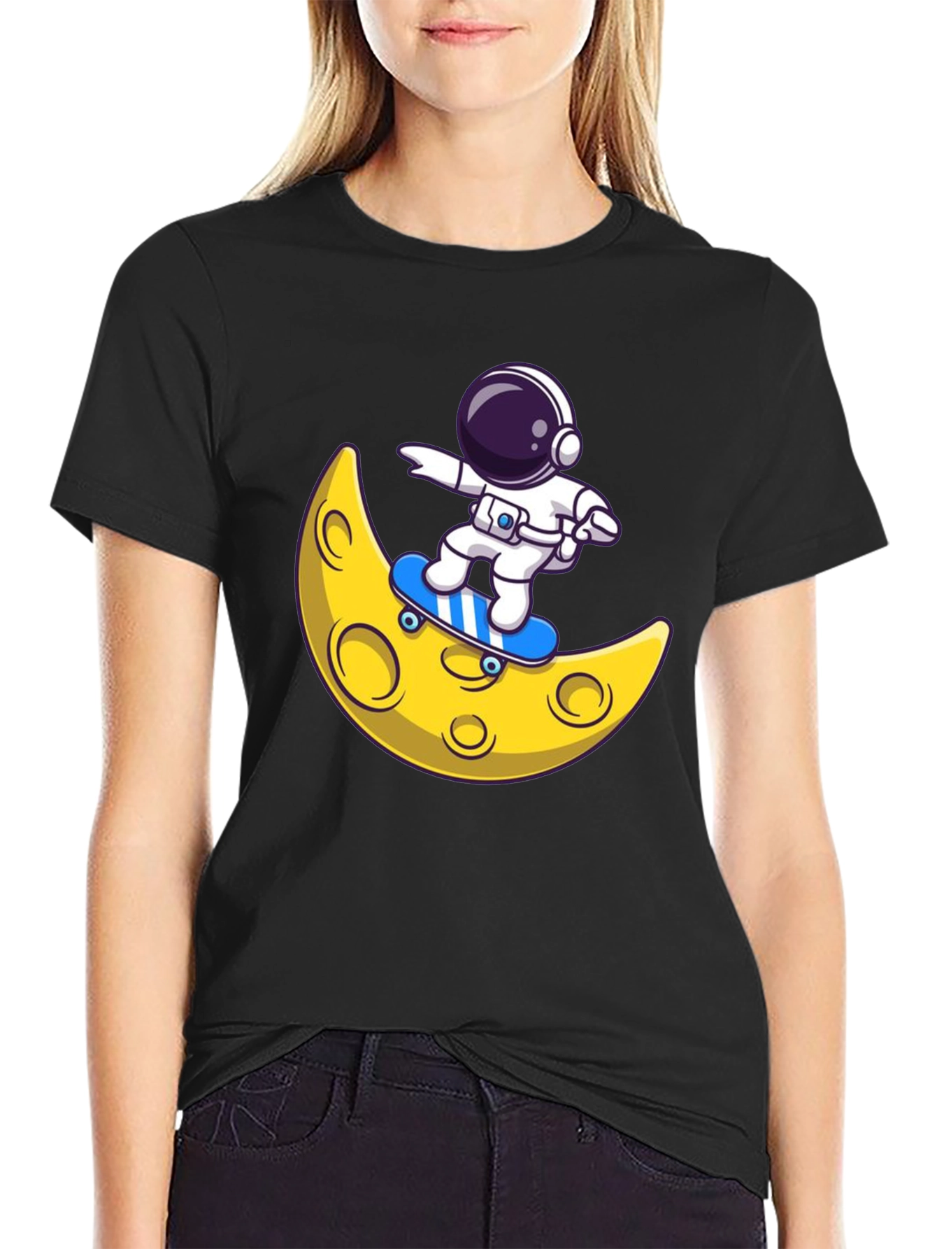 Astronaut Skateboard Moon Graphic T-Shirt