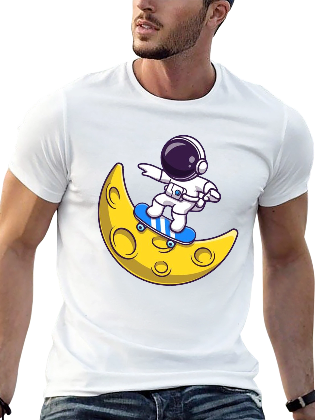 Astronaut Skateboard Moon Graphic T-Shirt