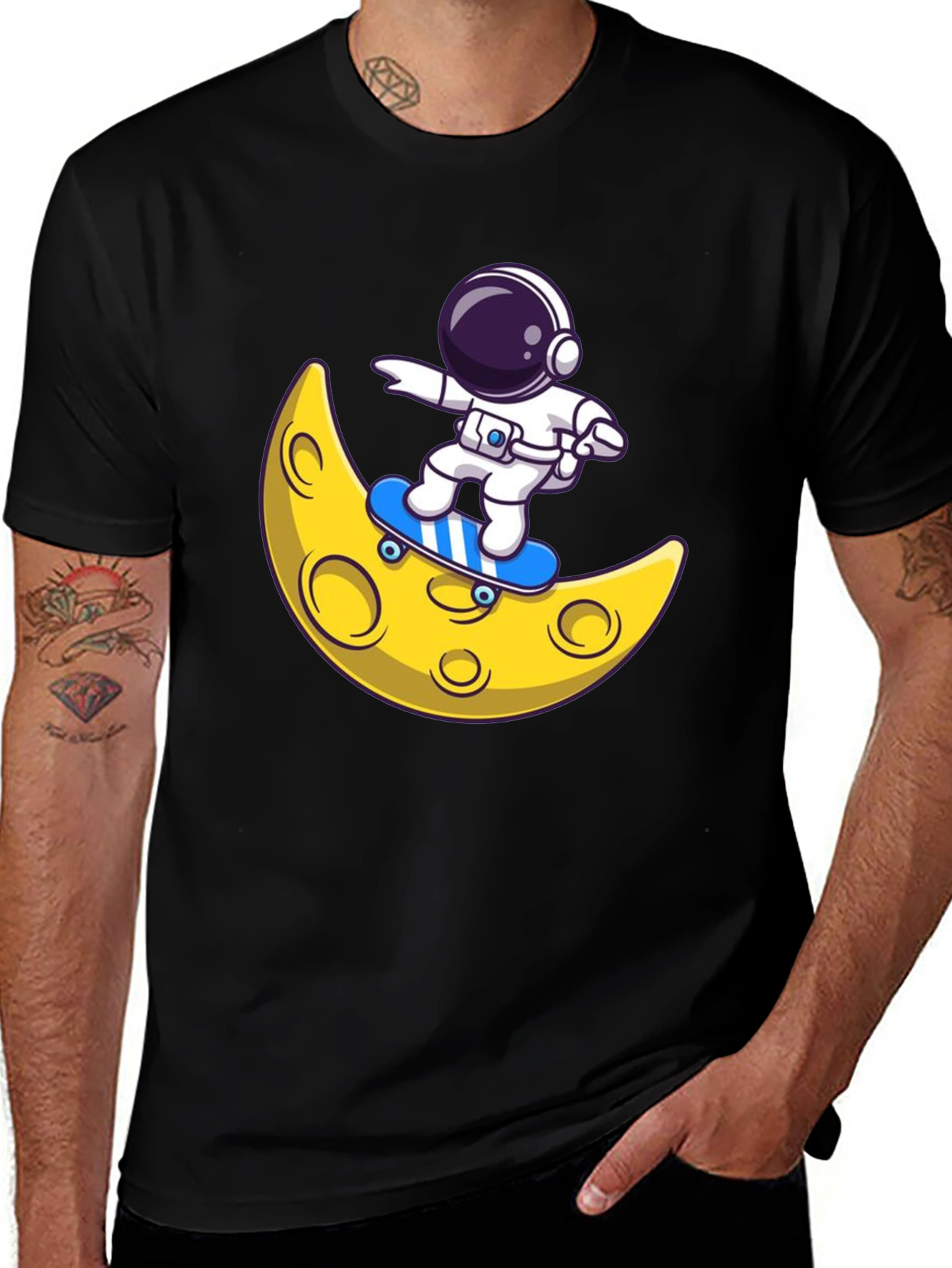 Astronaut Skateboard Moon Graphic T-Shirt