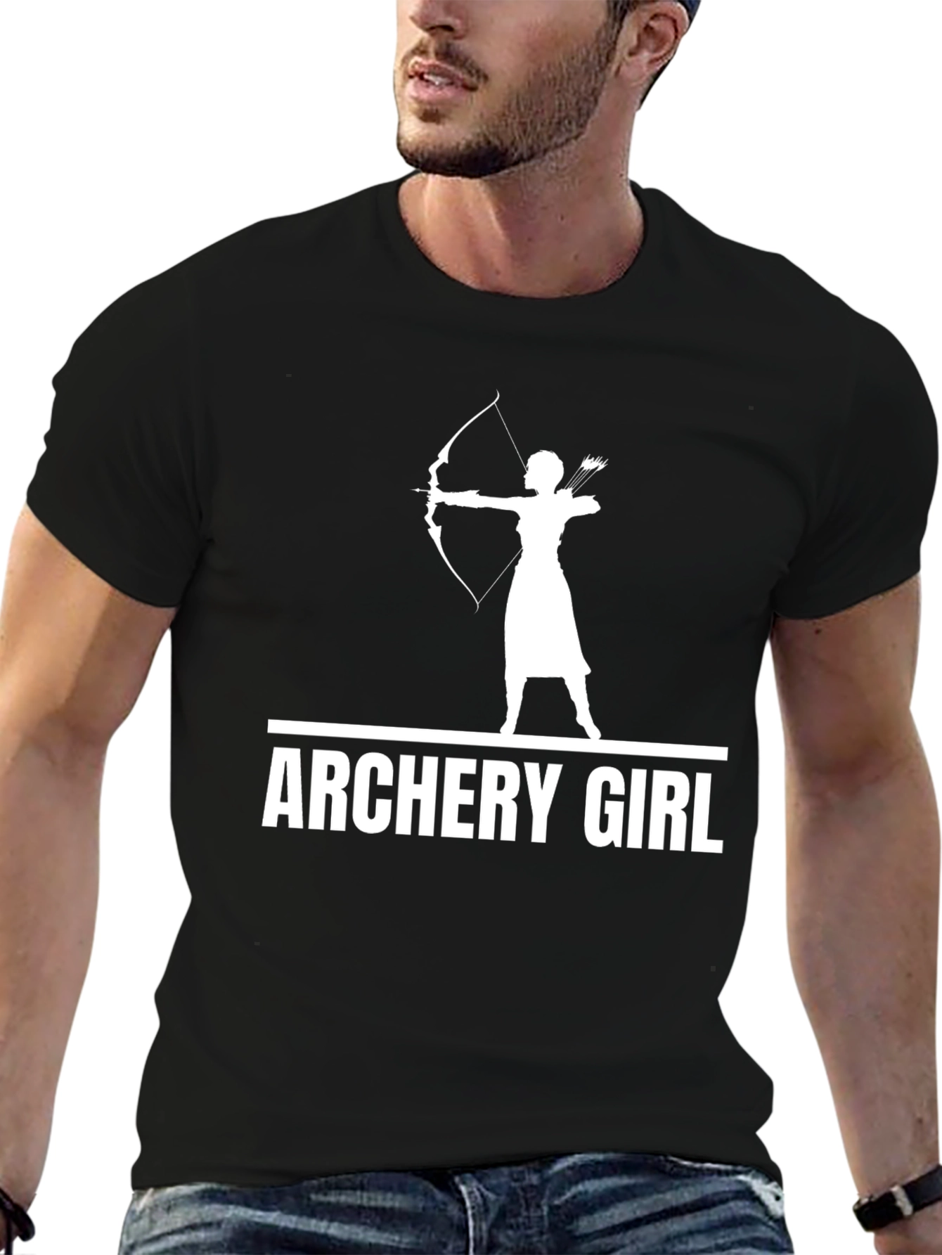 Archery Girl Graphic Tee - Black Cotton T-Shirt