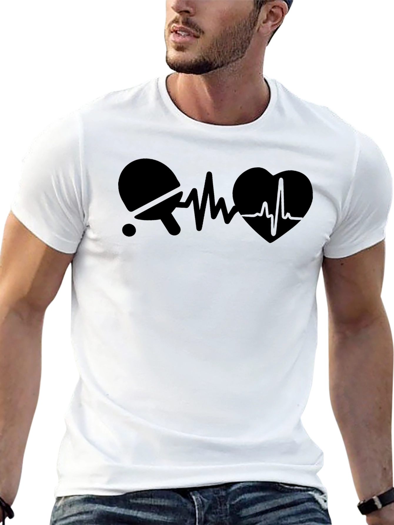 Table Tennis Heartbeat Mens Black T-Shirt