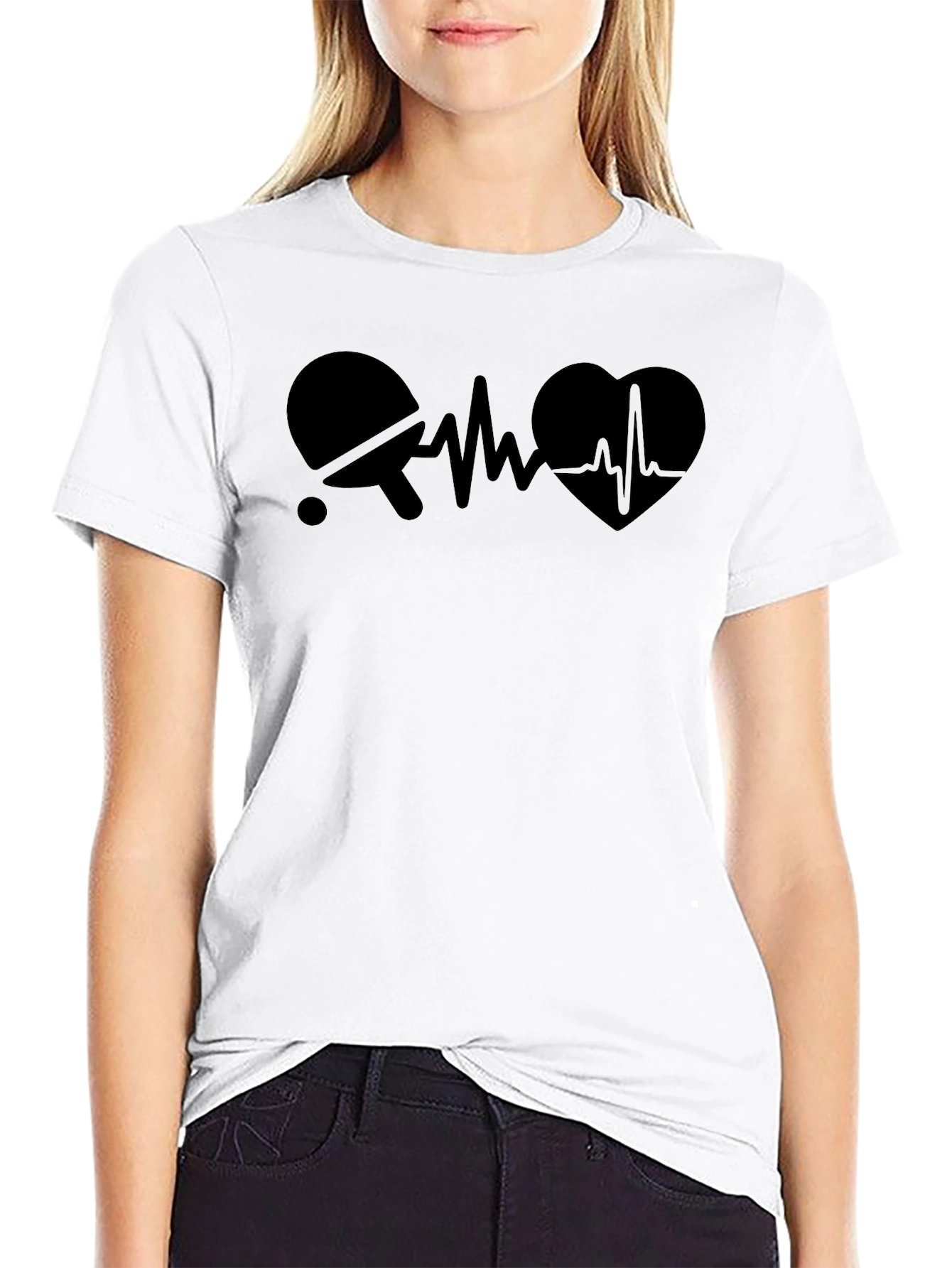 Table Tennis Heartbeat Mens Black T-Shirt