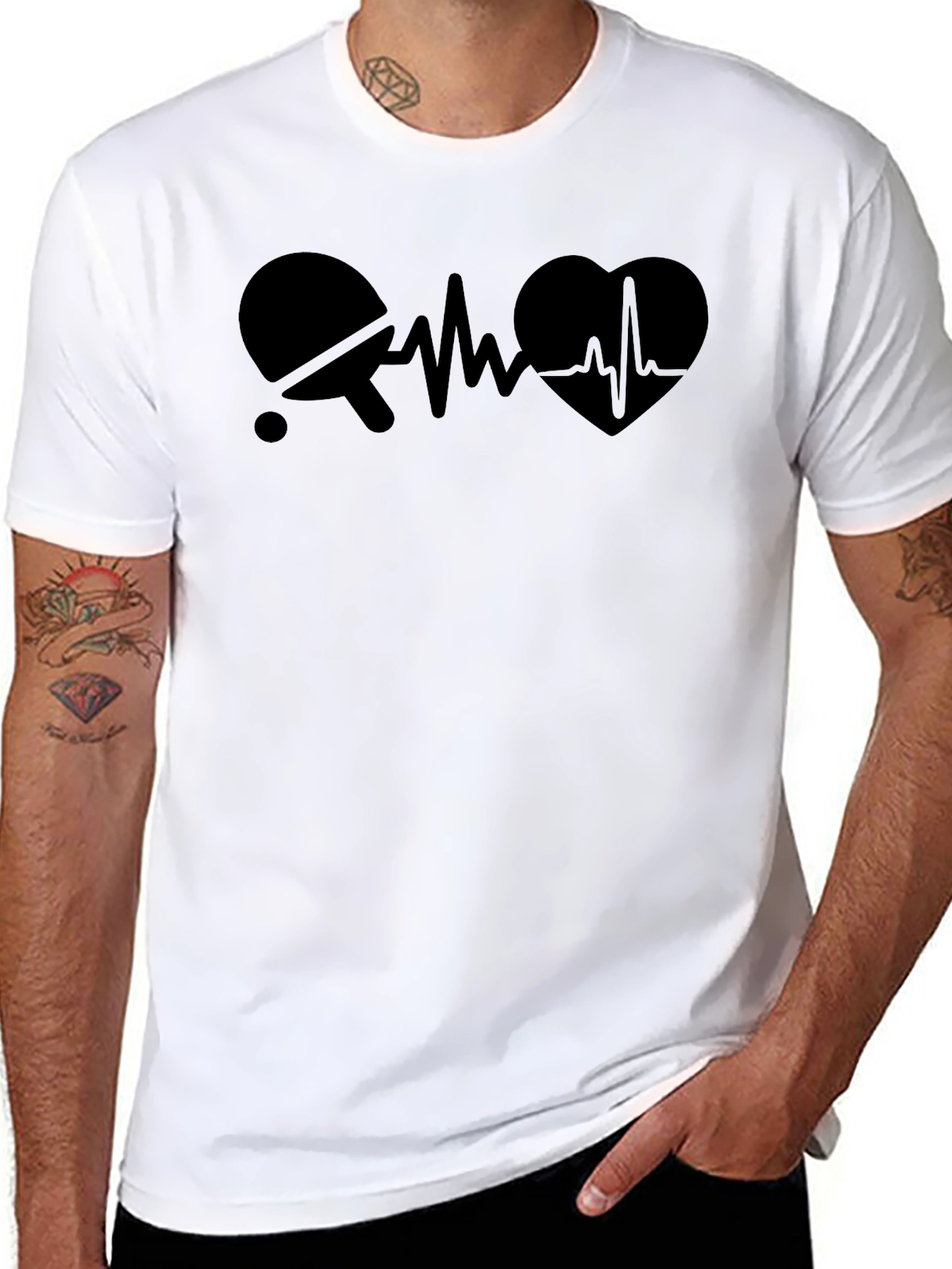 Table Tennis Heartbeat Mens Black T-Shirt
