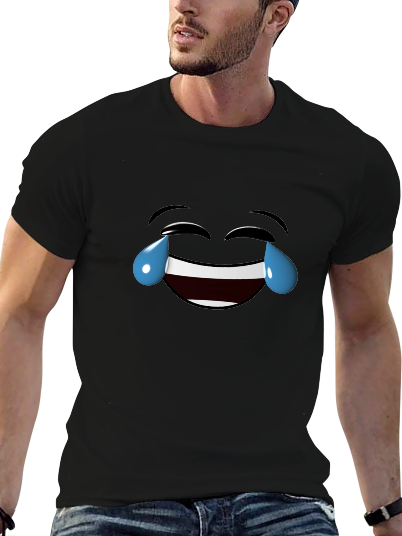 Laughing Emoji Black Cotton T-Shirt