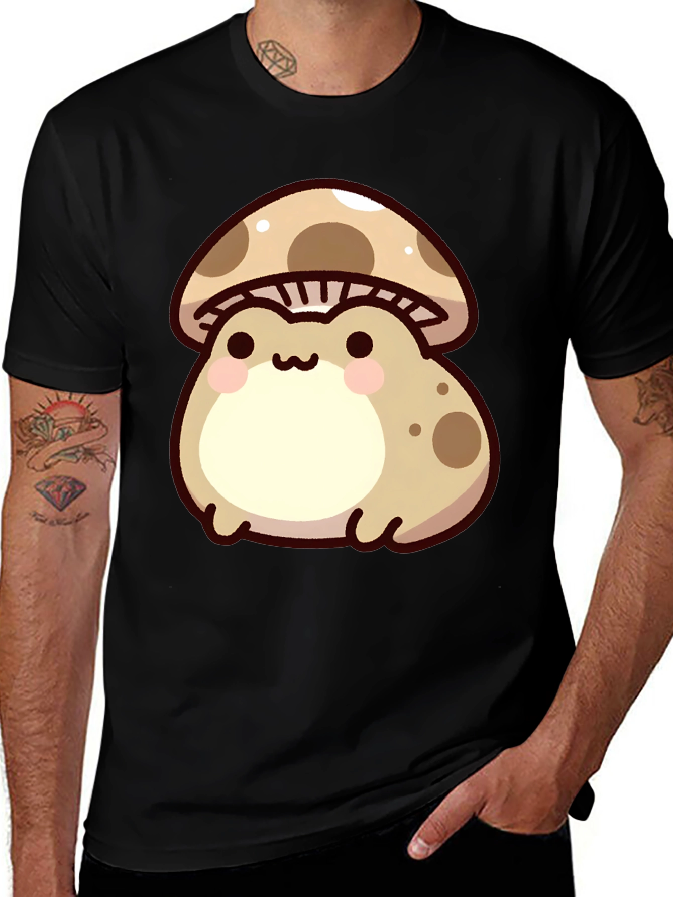 Cute Mushroom Frog Black T-Shirt