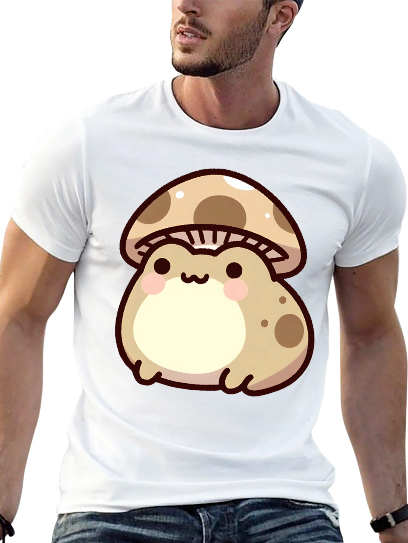 Cute Mushroom Frog Black T-Shirt
