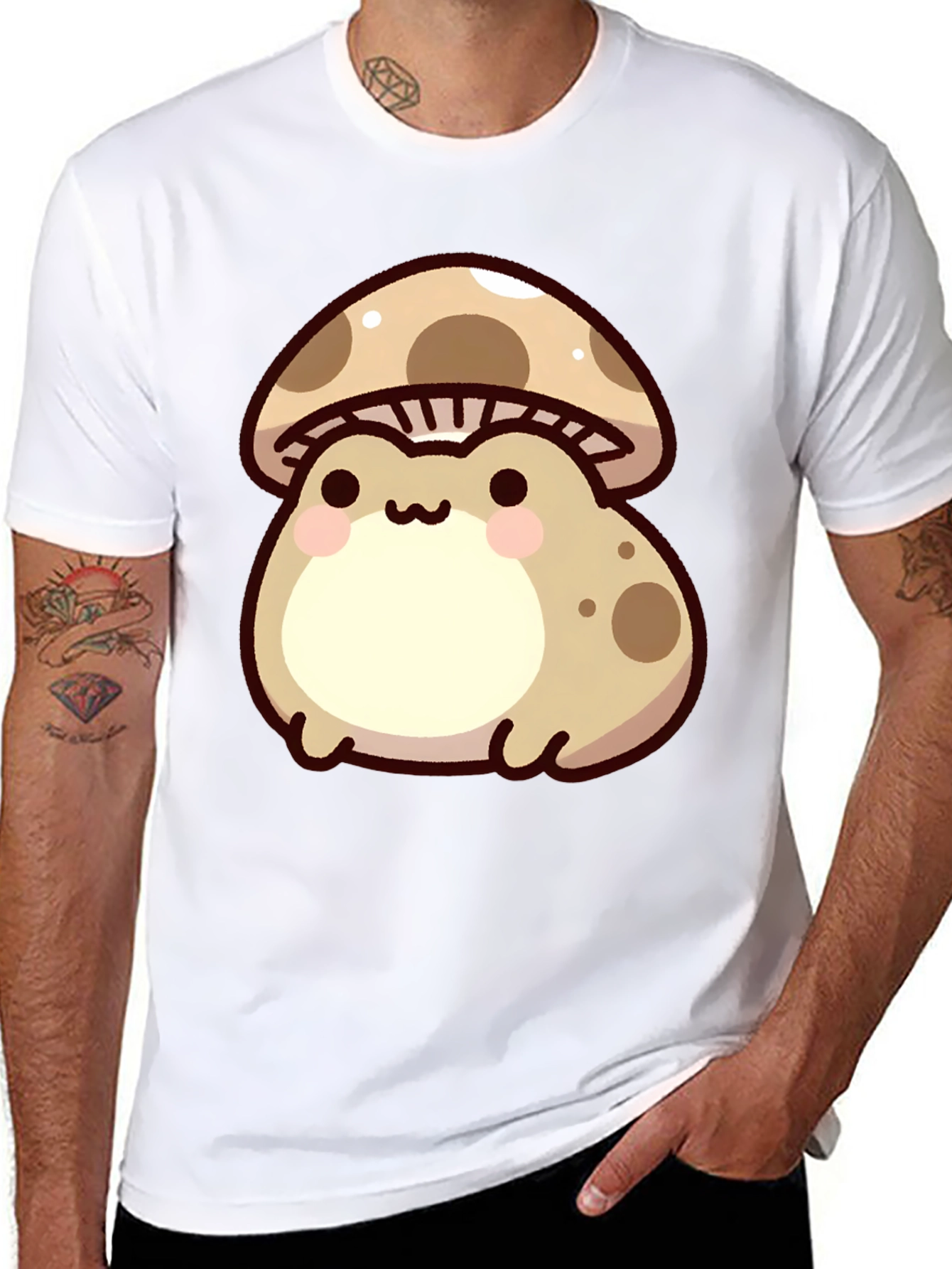 Cute Mushroom Frog Black T-Shirt