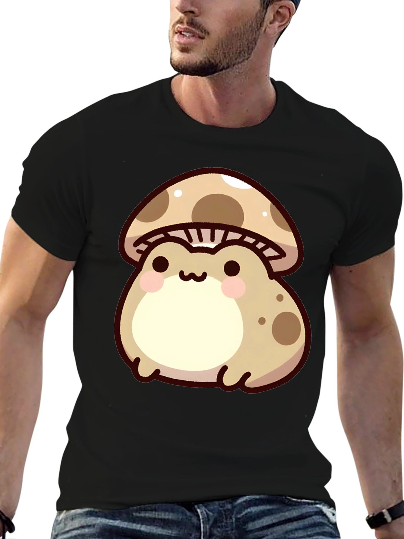 Cute Mushroom Frog Black T-Shirt